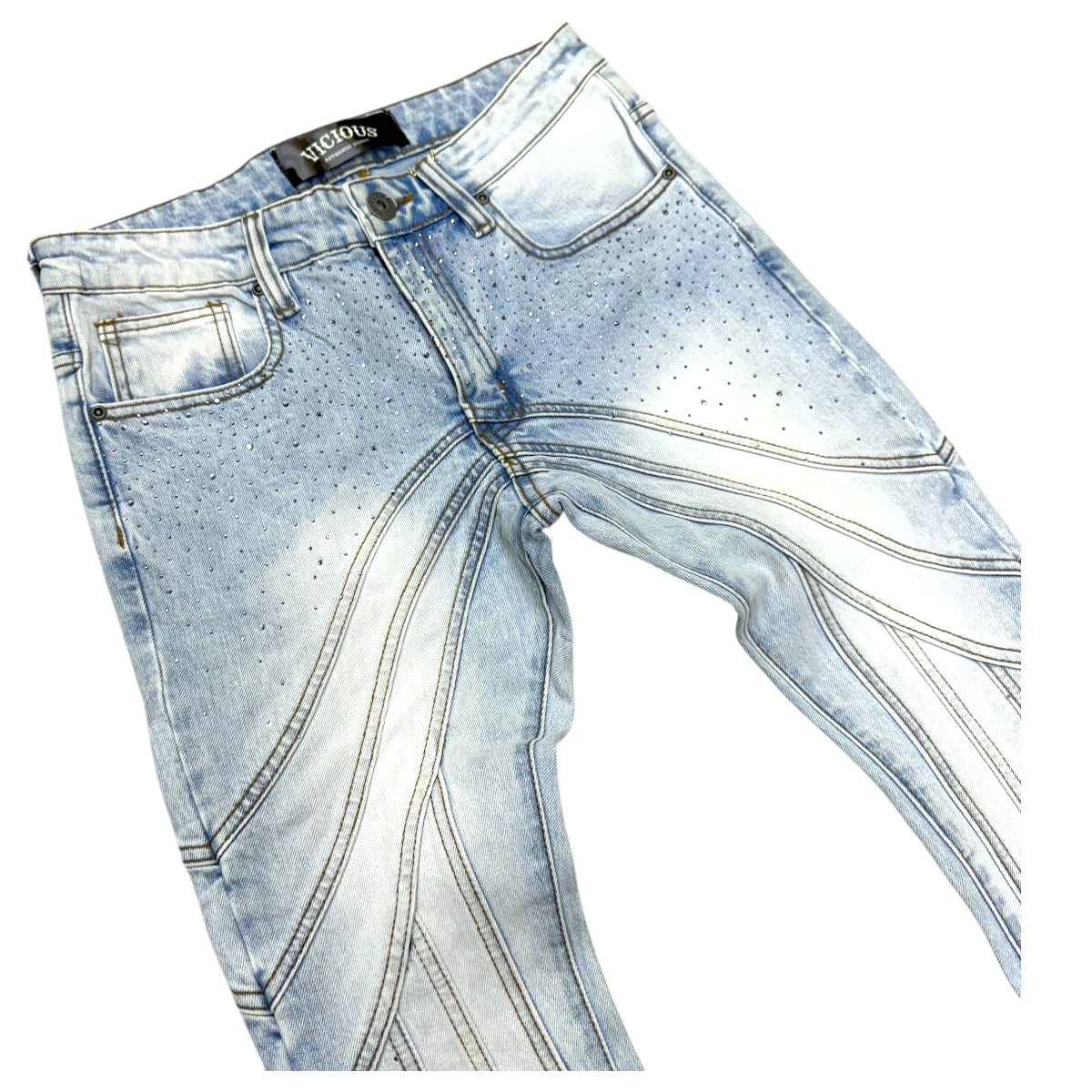 Vicious Stacked Rhinestone panel Denim L.Blue VC748