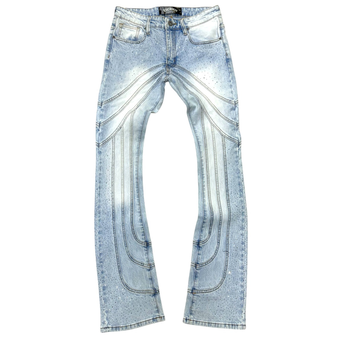 Vicious Stacked Rhinestone panel Denim L.Blue VC748