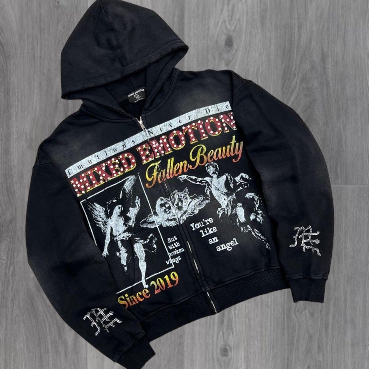 Mixed Emotion - Broken Zip Hoodie - Black