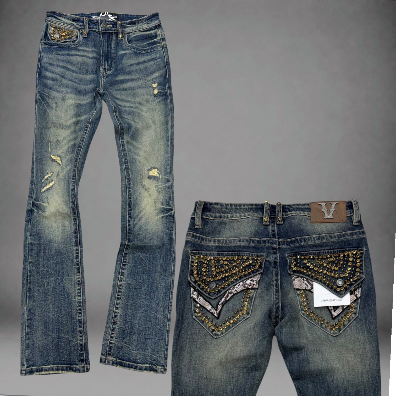 Vicious - Snake Skin Flare Denim -  Stone Blue VC1232