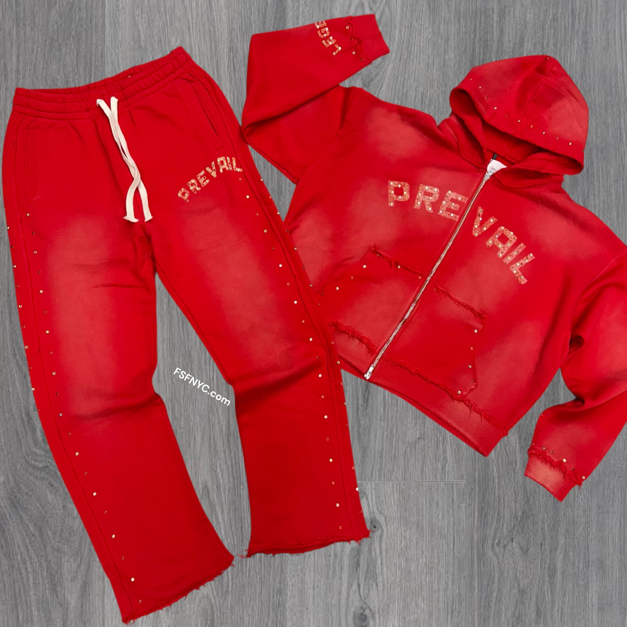 Prevail Stacked Rhinstone Sweat Suit Faded Red 003