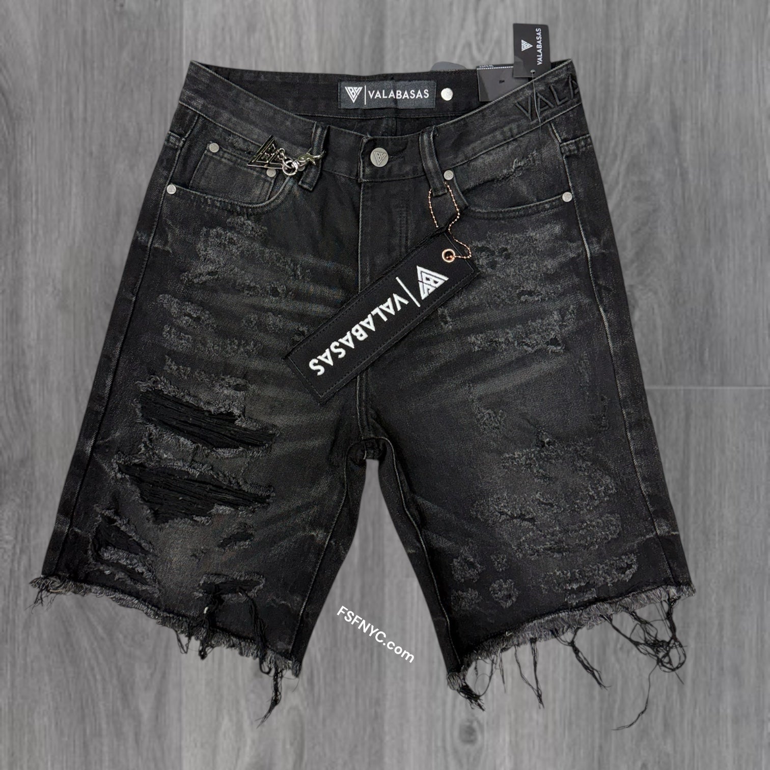 Valabasas - Clipped Distress Denim Shorts - Black Wash  - 1034