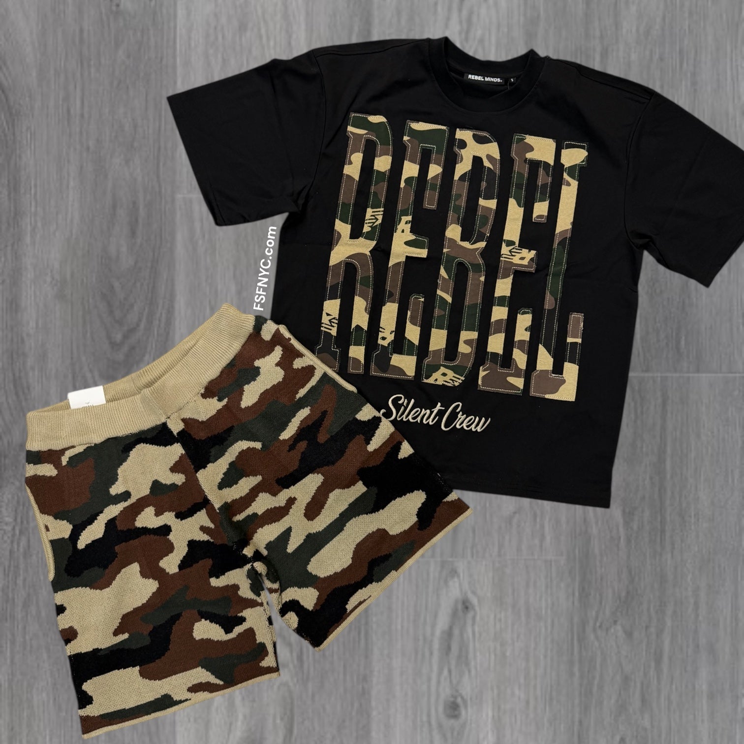 Rebel - Silent Sweater Shorts Set - Black Camo - 124 924