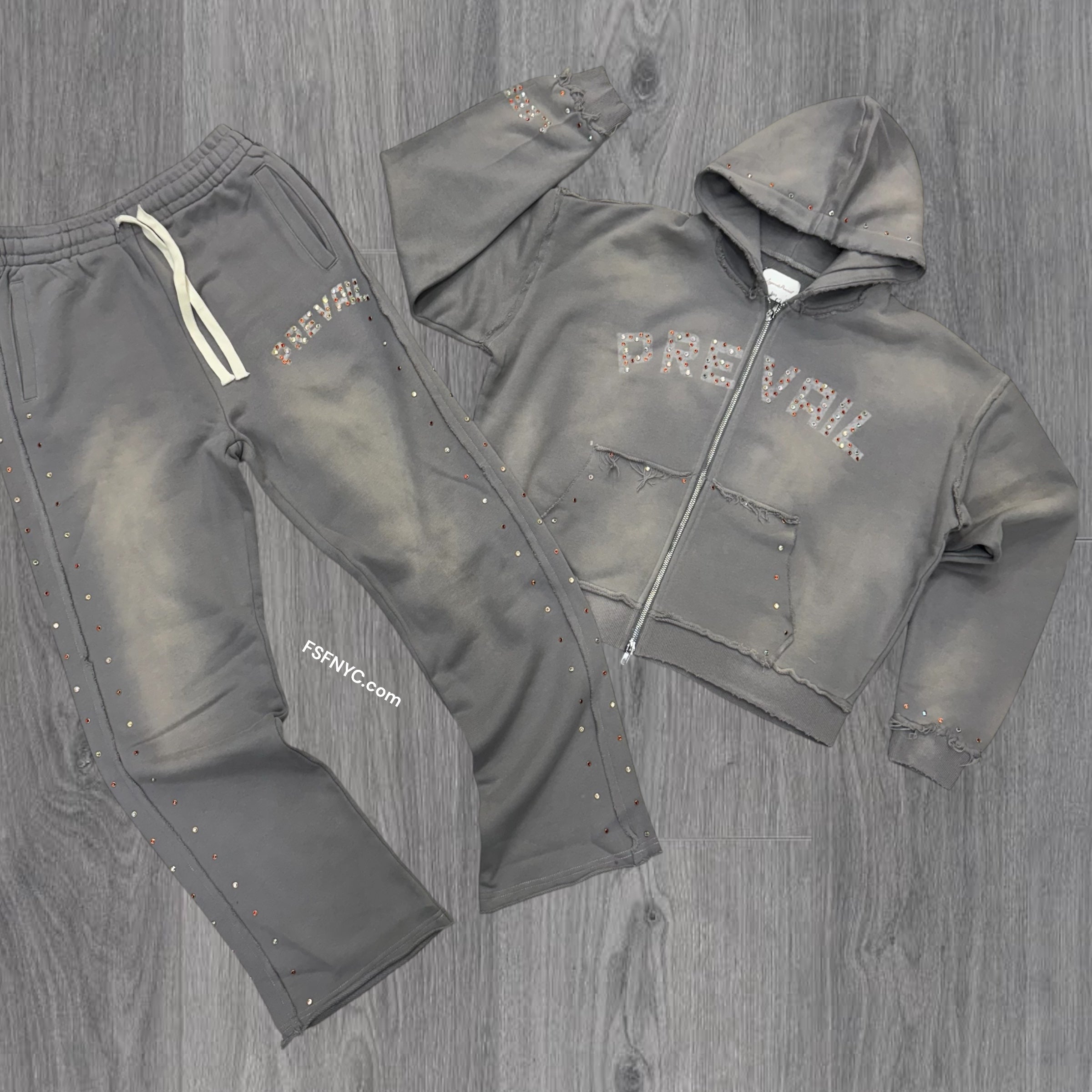 Prevail Rhinstone Sweat Suit Faded Grey 003