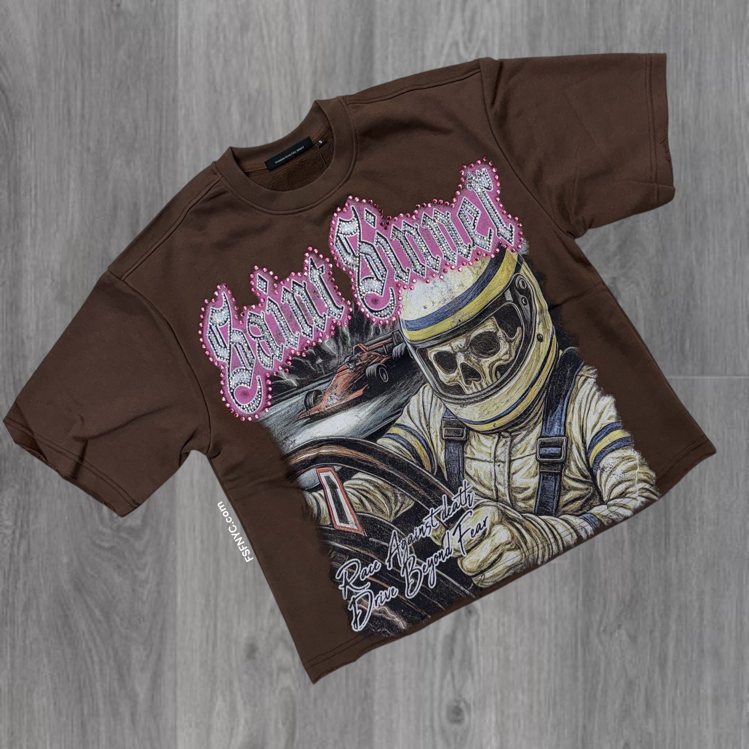 Rebel - Race Rhinestone Tee - Brown - 170