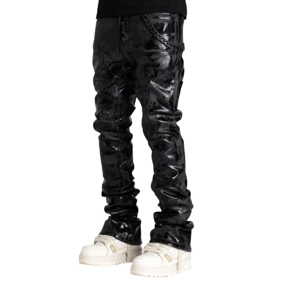 Guapi Stacked Carpenter Leather Pants Black