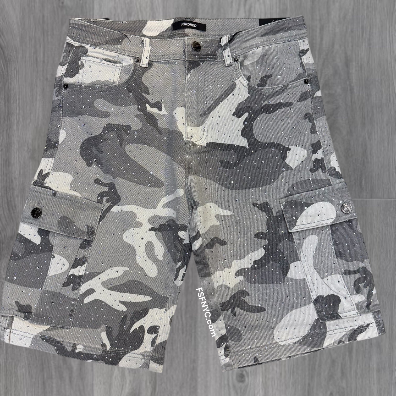 KD - Cargo Denim shorts w/Rhinestone - Camo Grey - 2228s