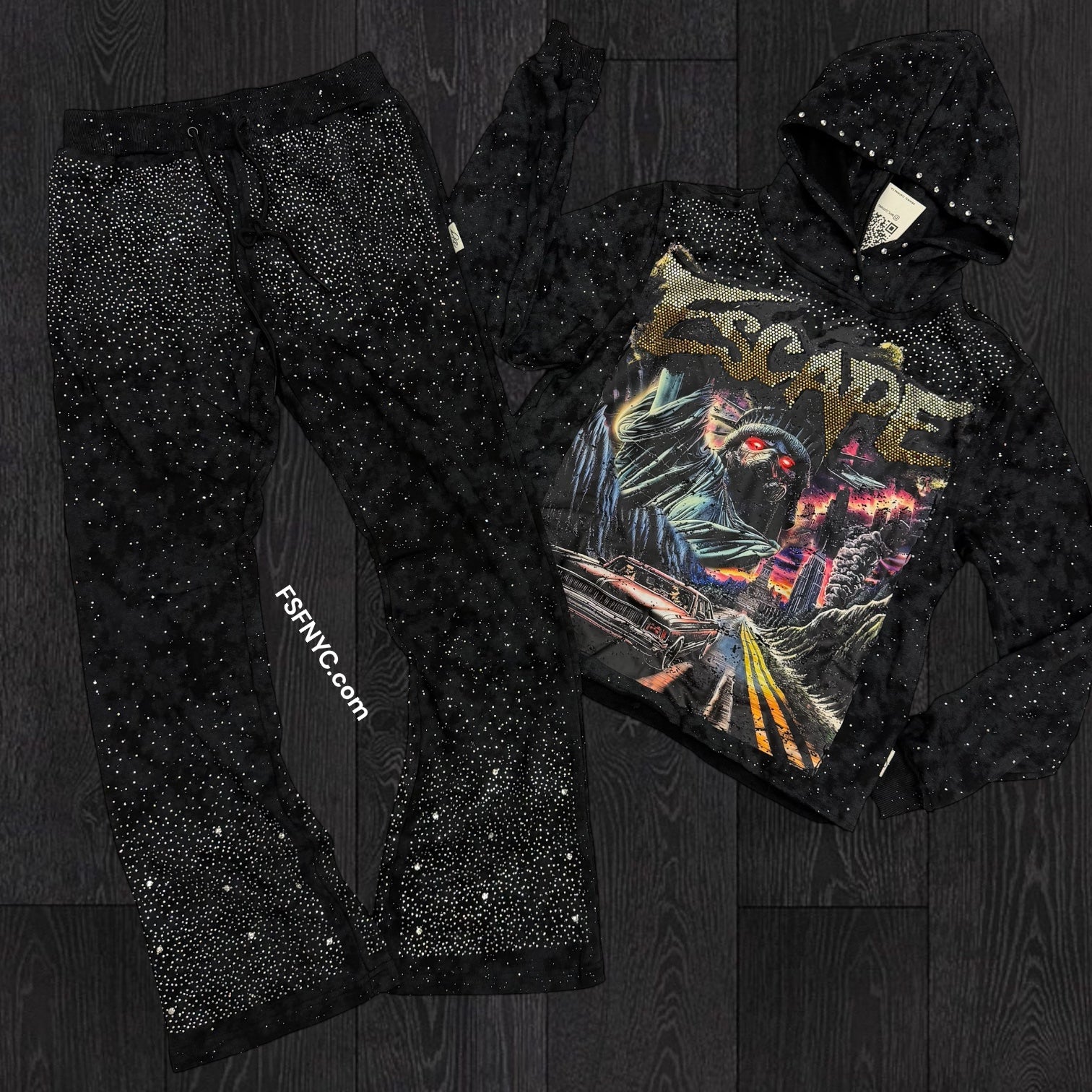 BKYS - SET- Escape Cut Off Sweat Suit - Black - 1410 1427