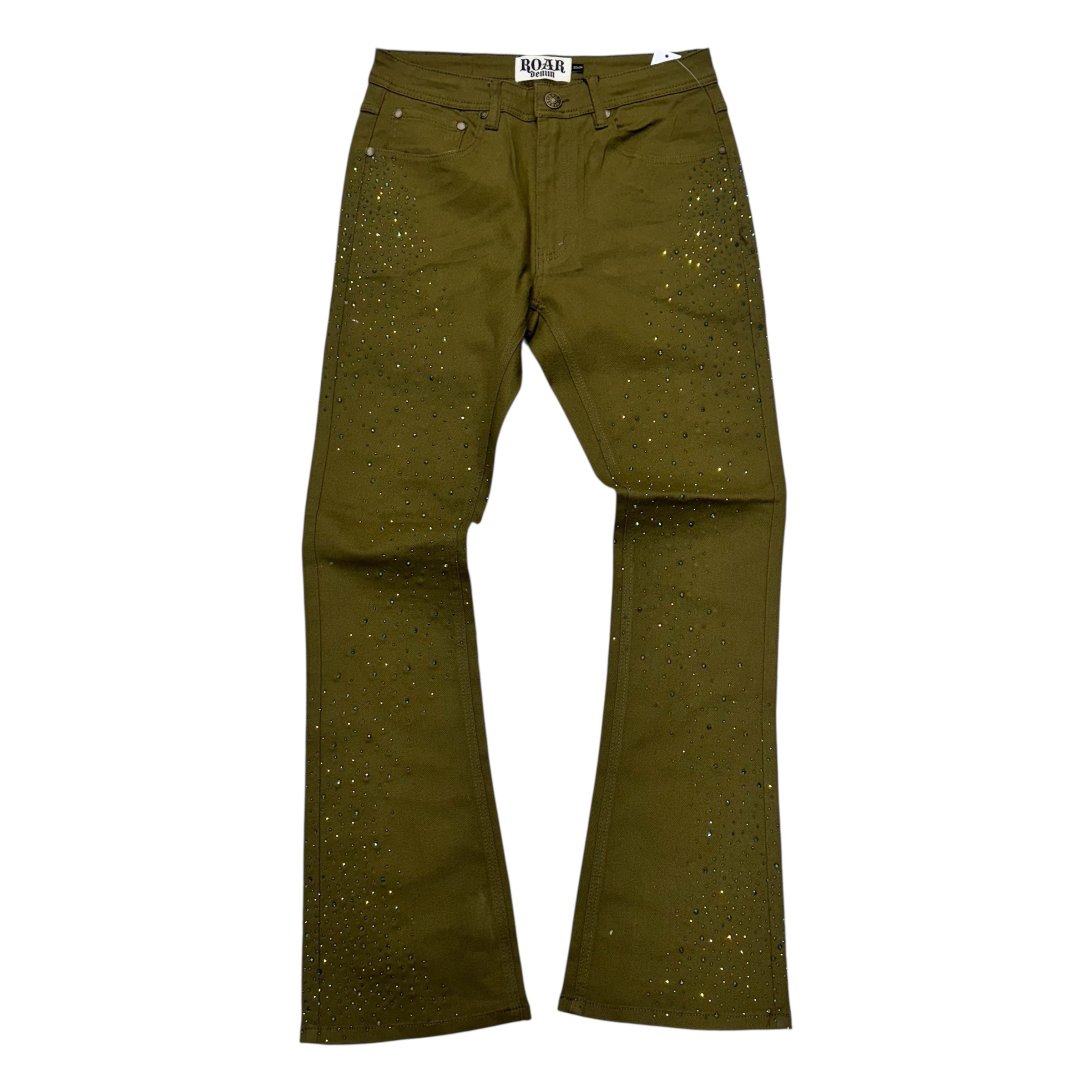 R3- Rhinestone Stacked Denim - Olive - 679