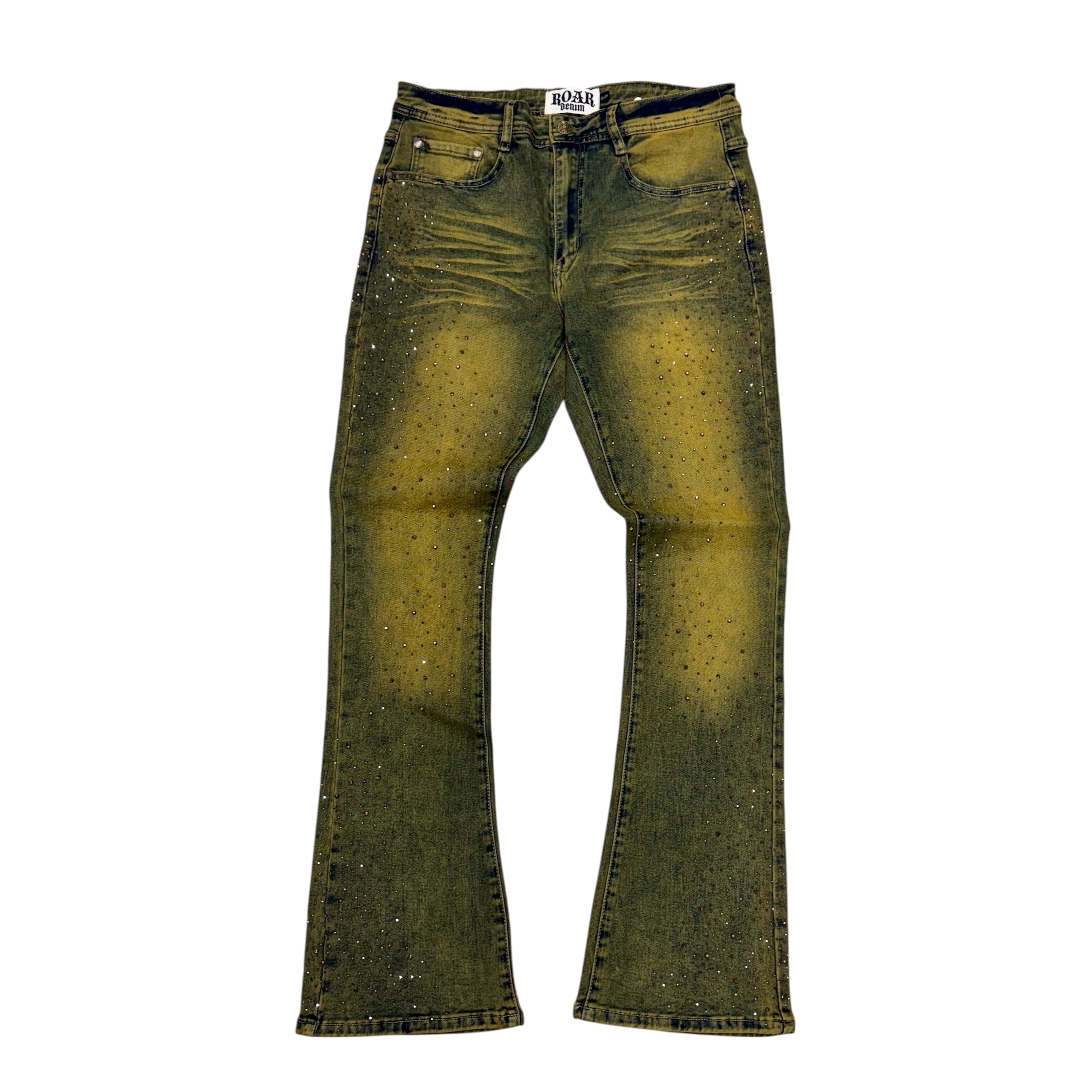 R3- Rhinestone Stacked Denim-Rust- 669