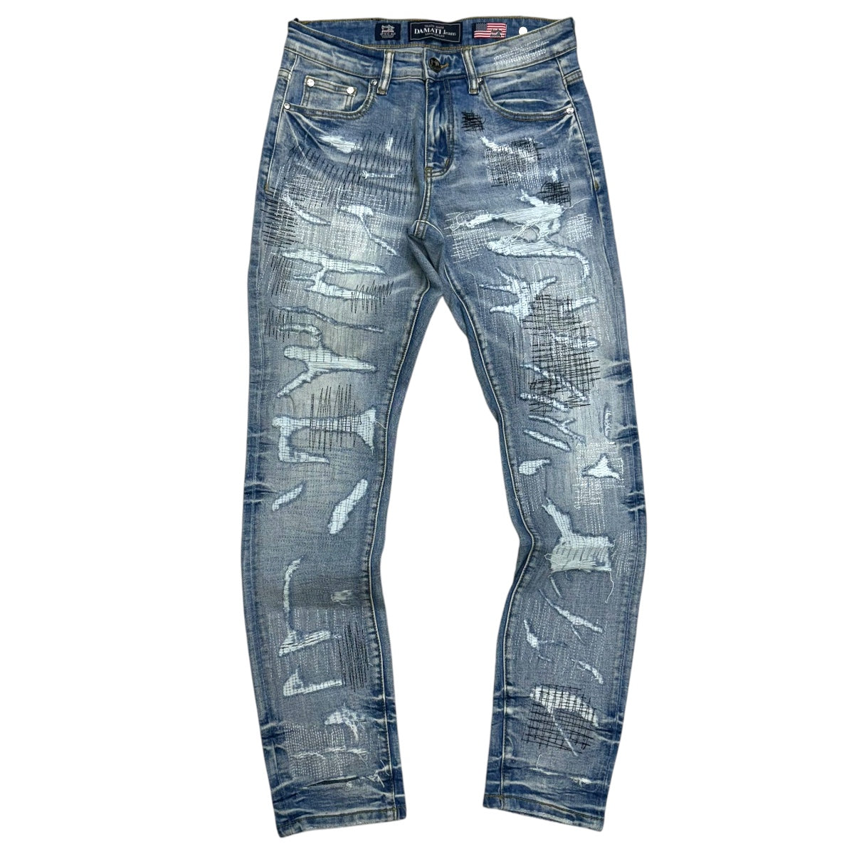 DMT Distress w stitching Skinny Jeans L.Blue 002