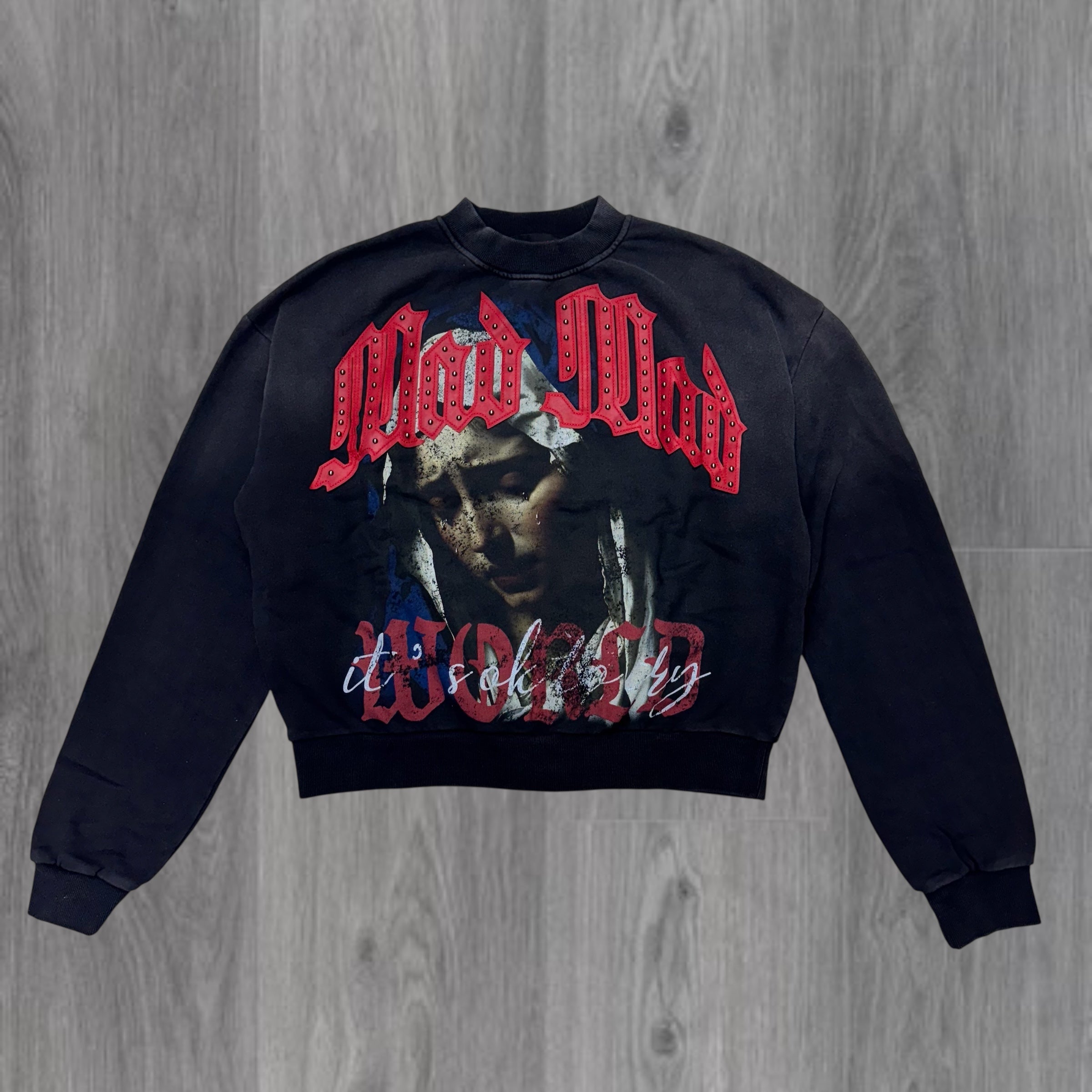 RP-Life After Capitalism Studded Crop Crew SweatShirt - Black 5050