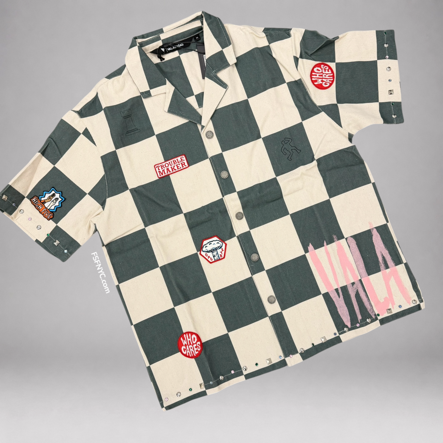 Valabasas - Checkers Denim Shirt - Green/Cream - 1117