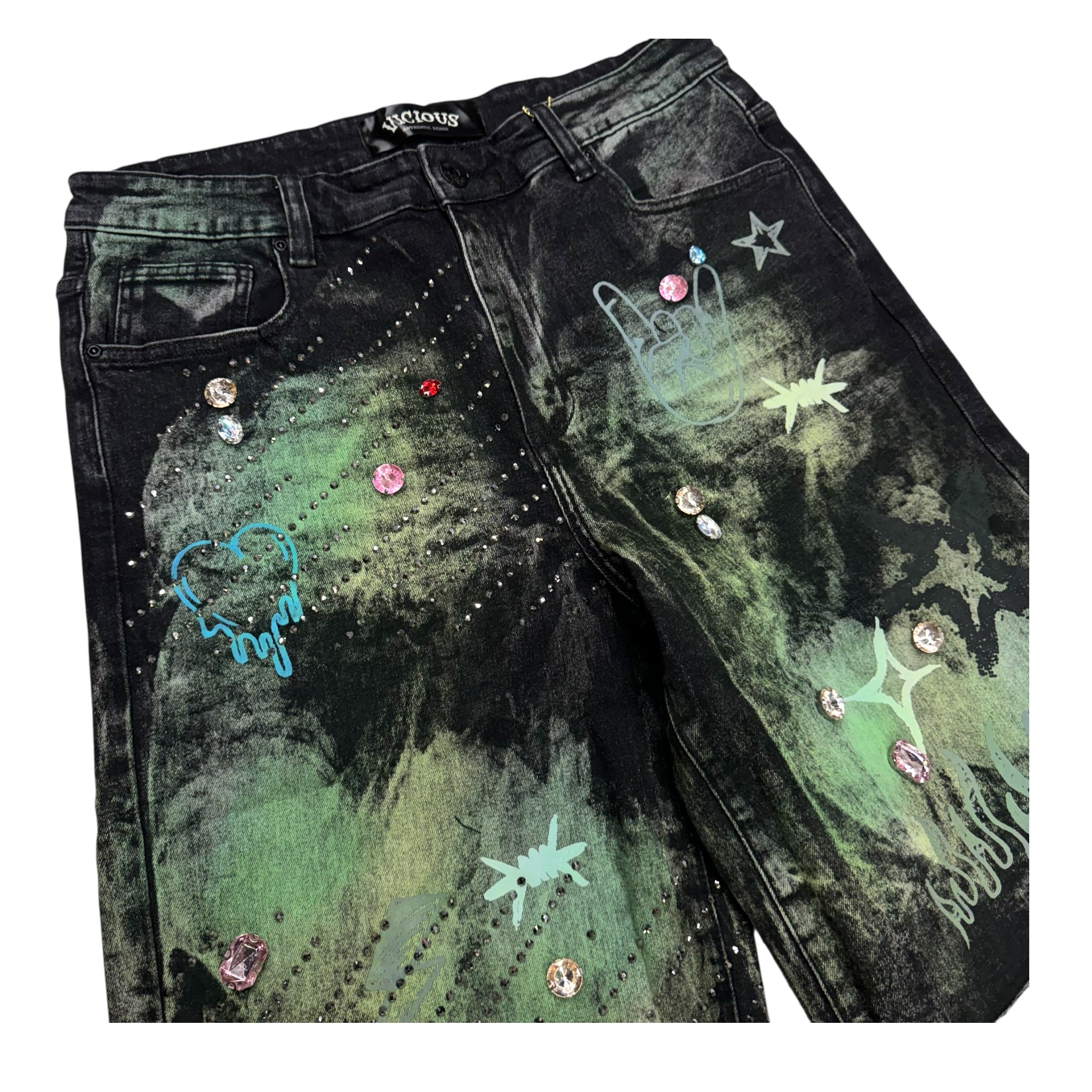 Vicious Graphic Gem Denim Shorts Black VC837