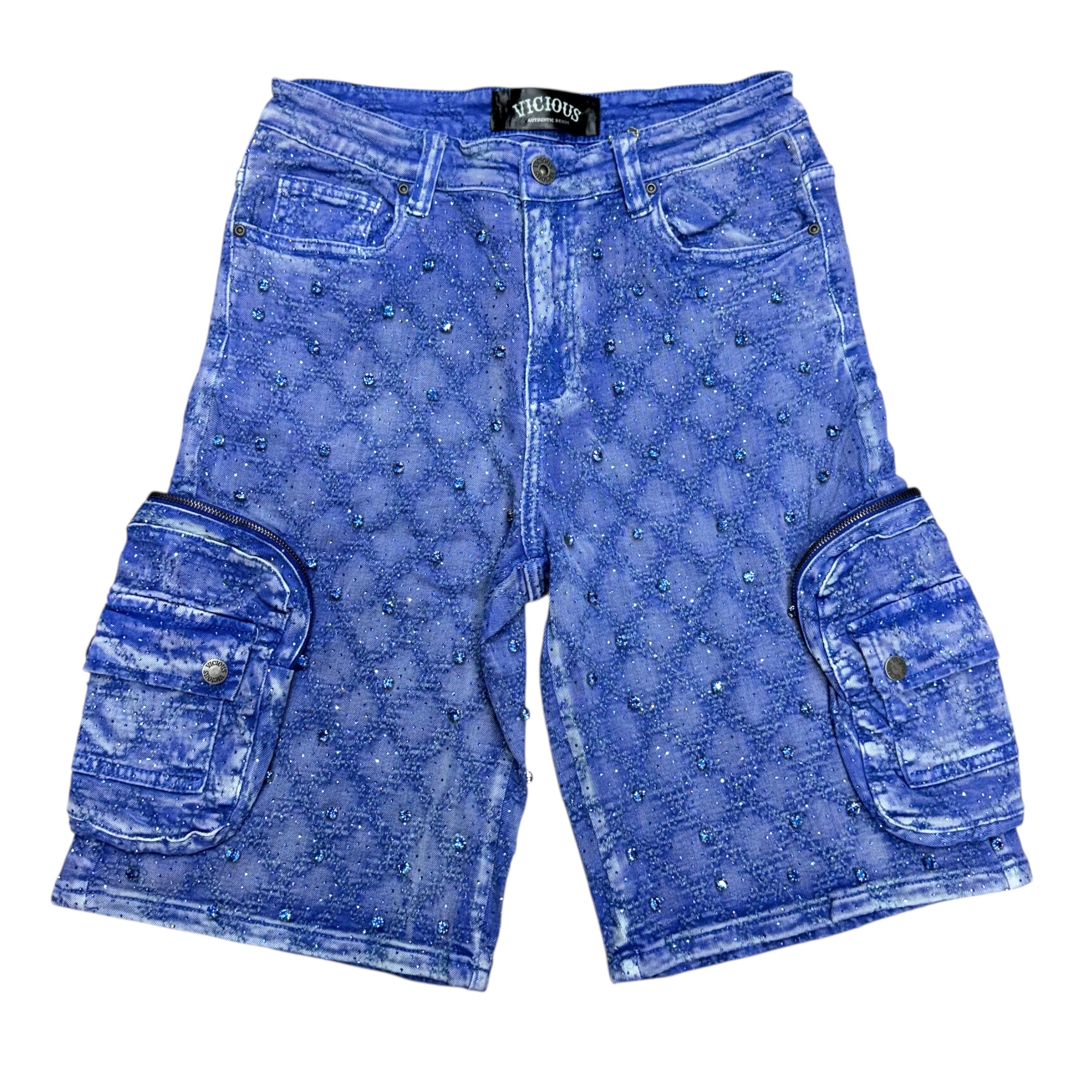 Vicious Crystal Denim Shorts Blue VC950