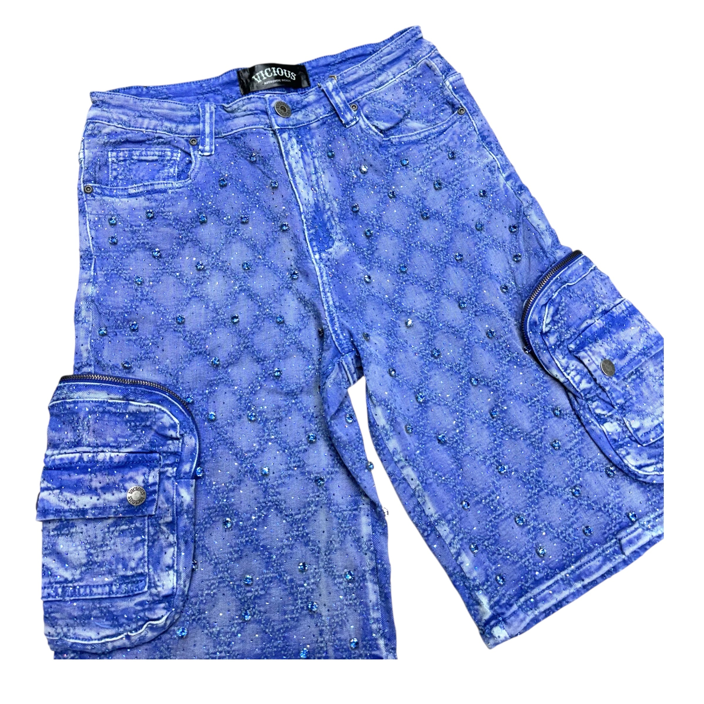 Vicious Crystal Denim Shorts Blue VC950