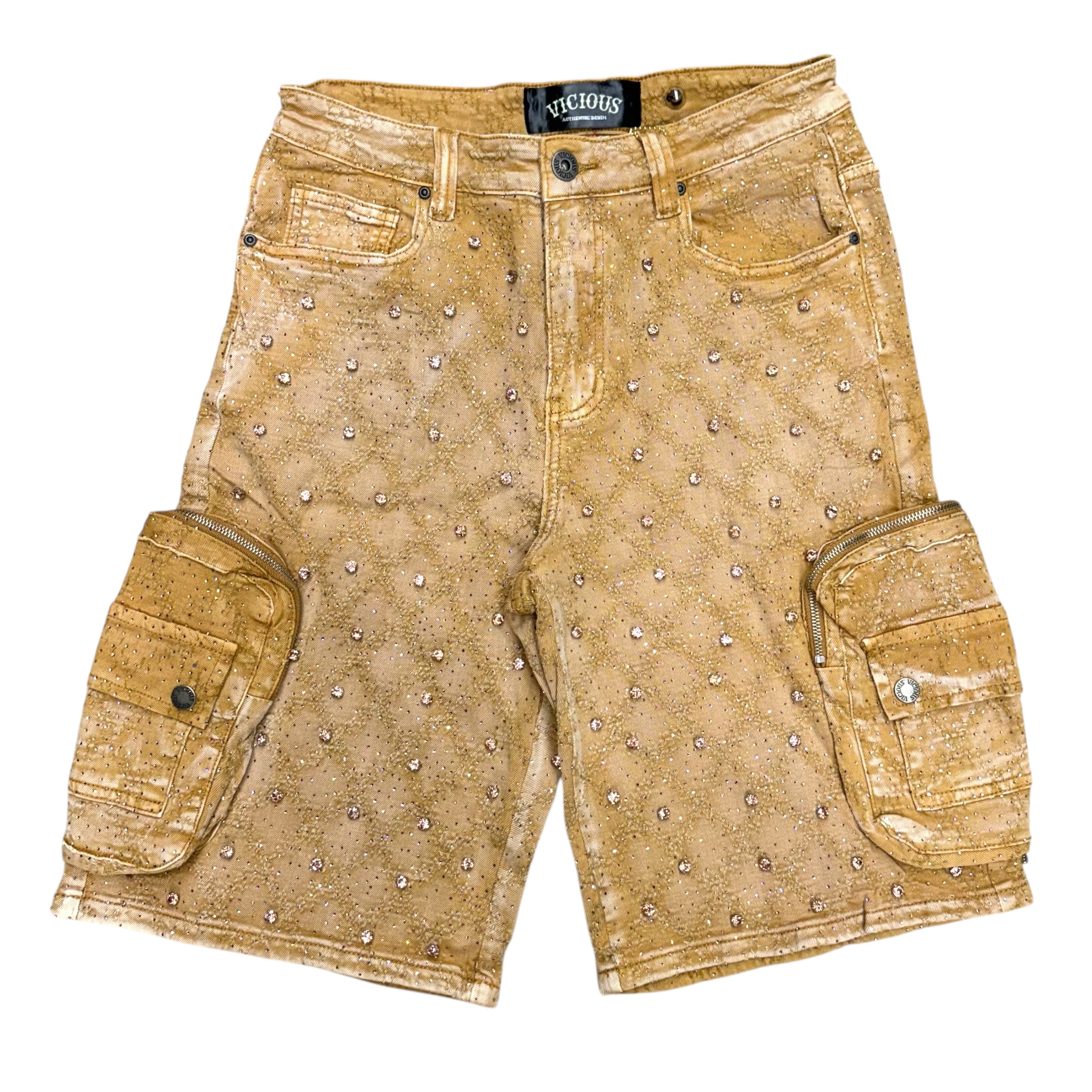 Vicious Crystal Denim Shorts Earth VC950