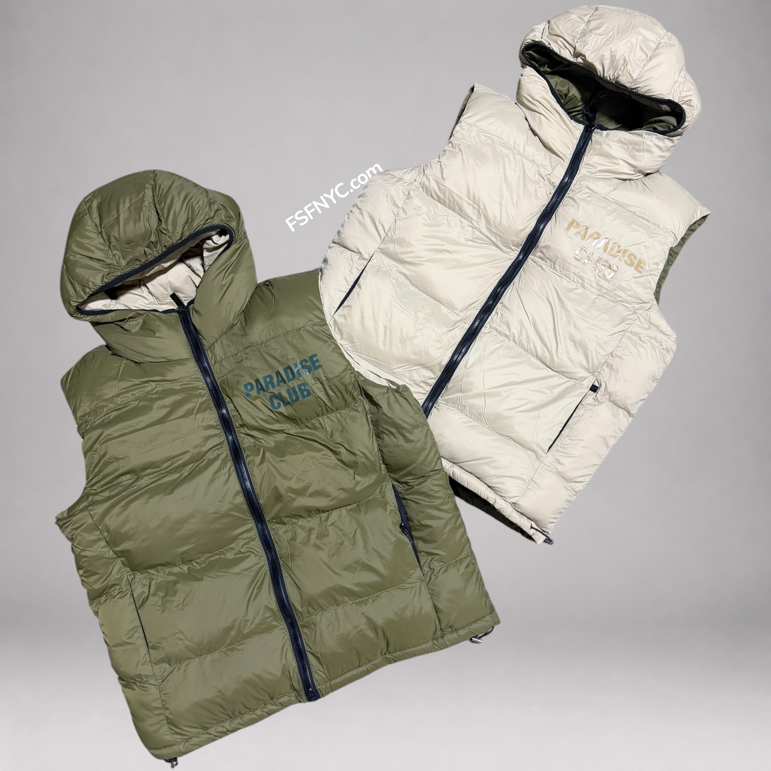 SYP - Reversible Puffy Vest - Olive/Beige - 9385V