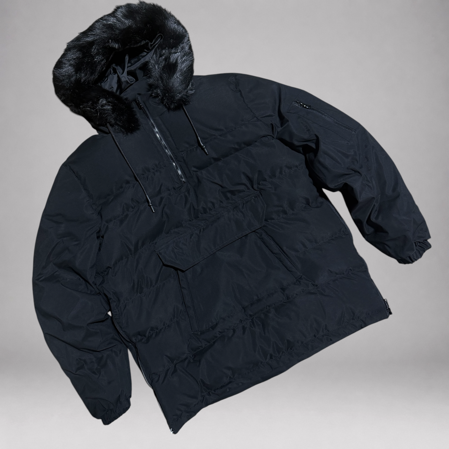 SYP - Anorak Pullover Puffer Coat - Black - 91699