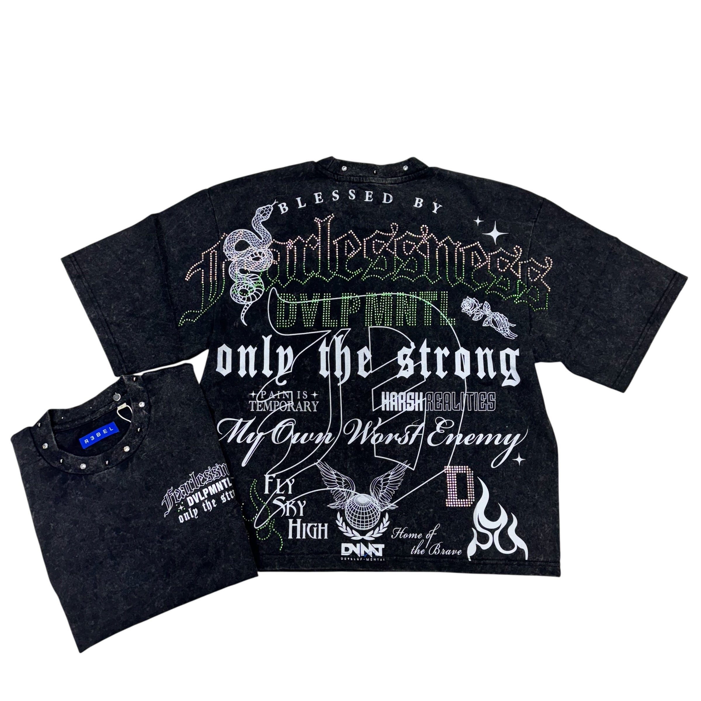 R3 - Rhinestone Fearlessness T-Shirt-Black-152