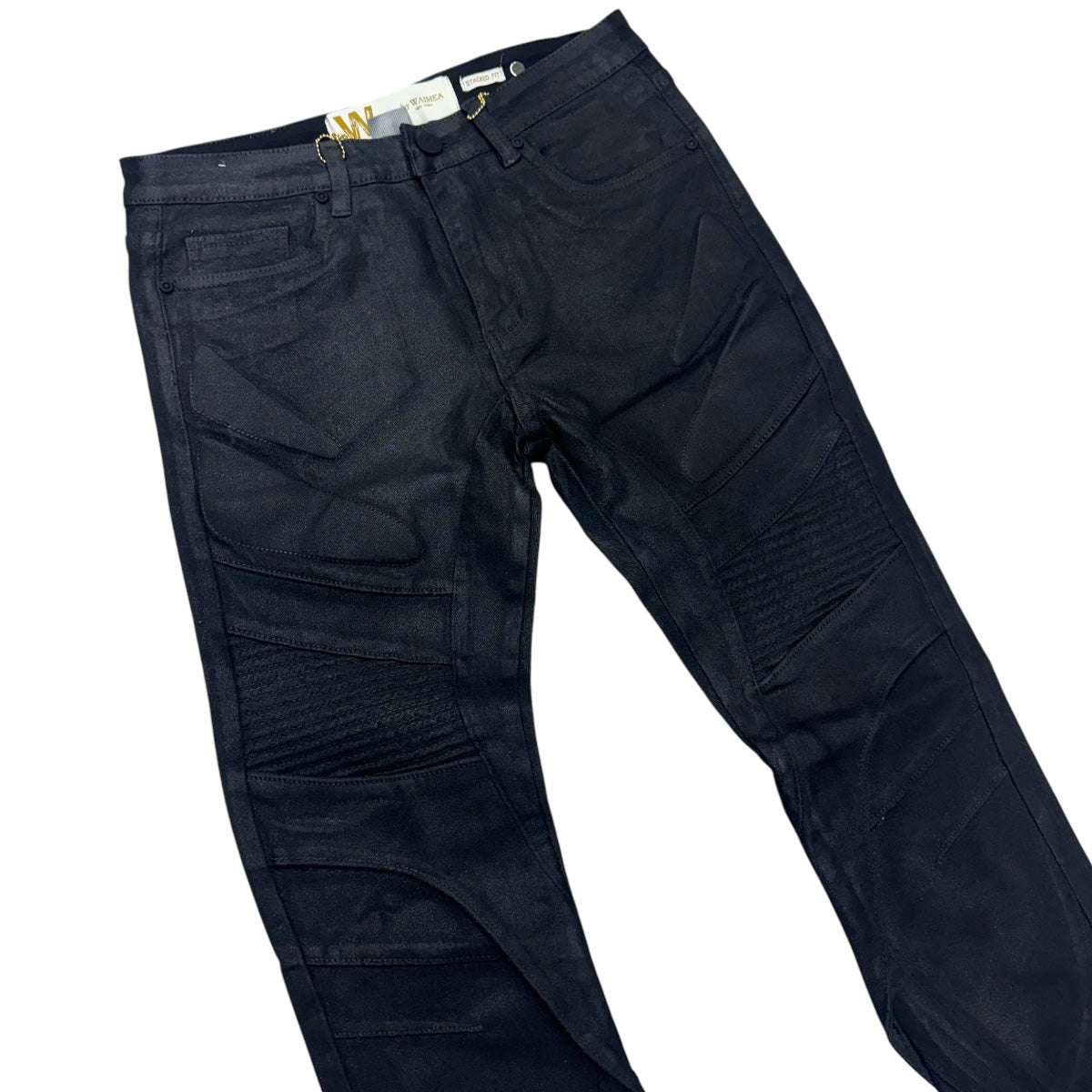 W Stacked Waxed Biker Denim Black m8402D