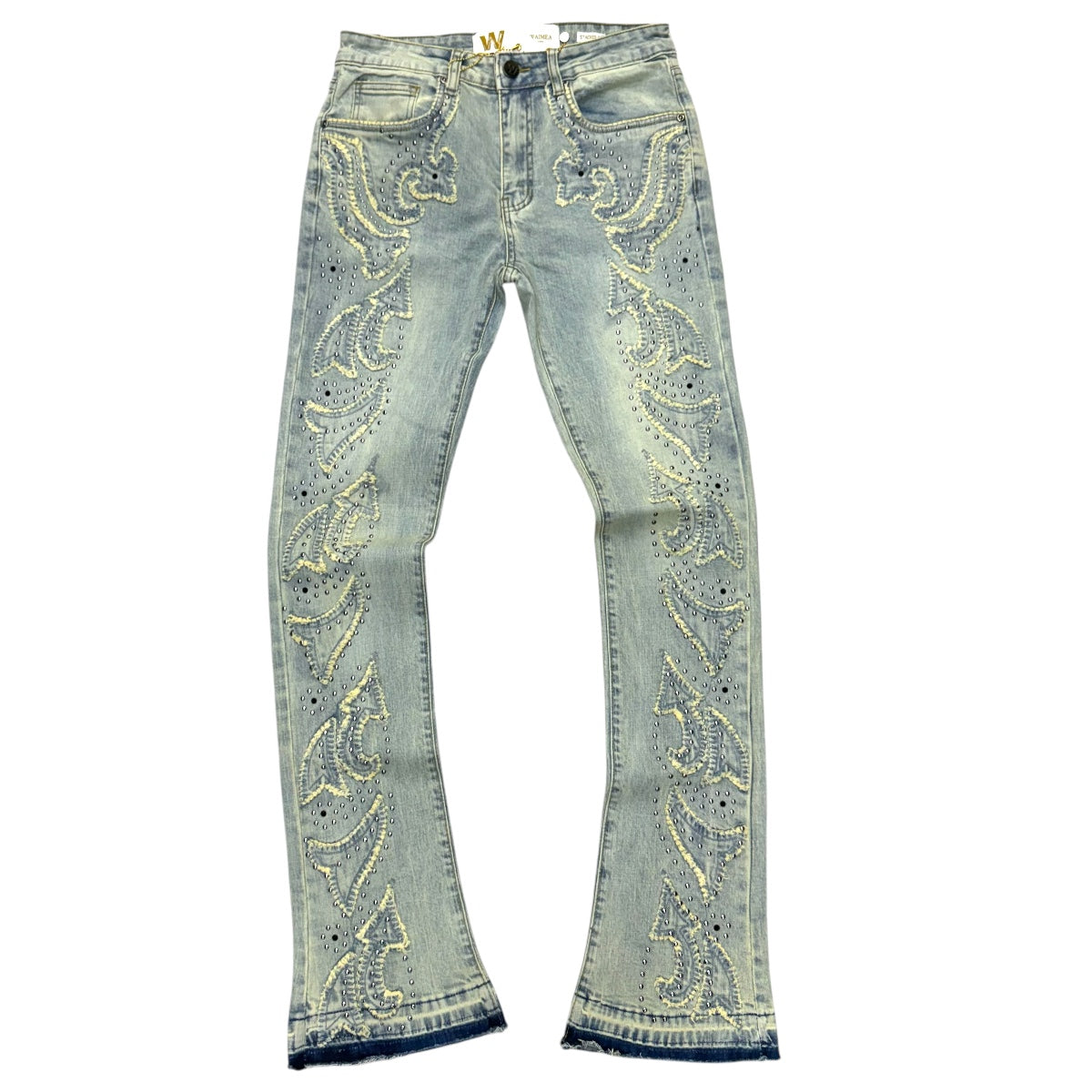 W stacked Studded Fashion Denim Vintage Wash 8326D