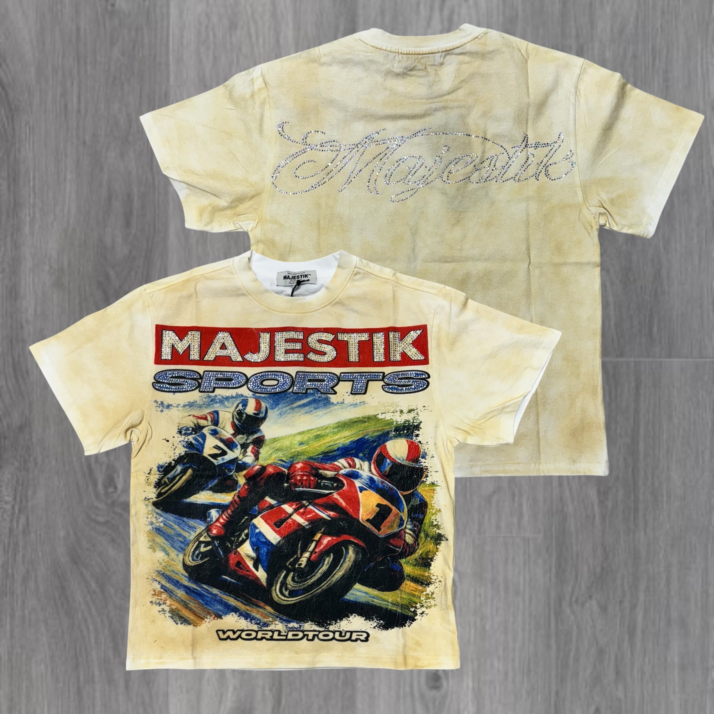 Majestic-Rhinestone World Tour T-Shirt-Eggshell -2579