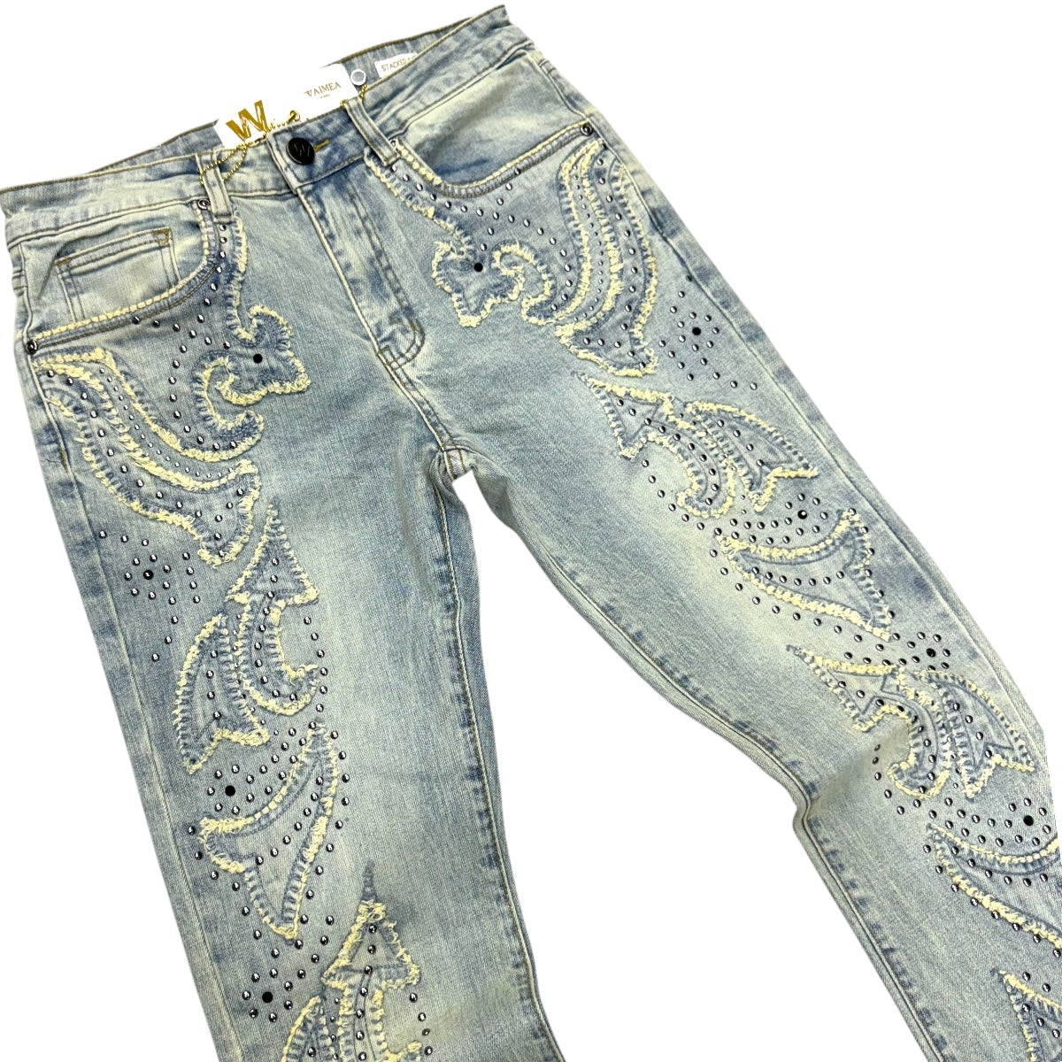 W stacked Studded Fashion Denim Vintage Wash 8326D