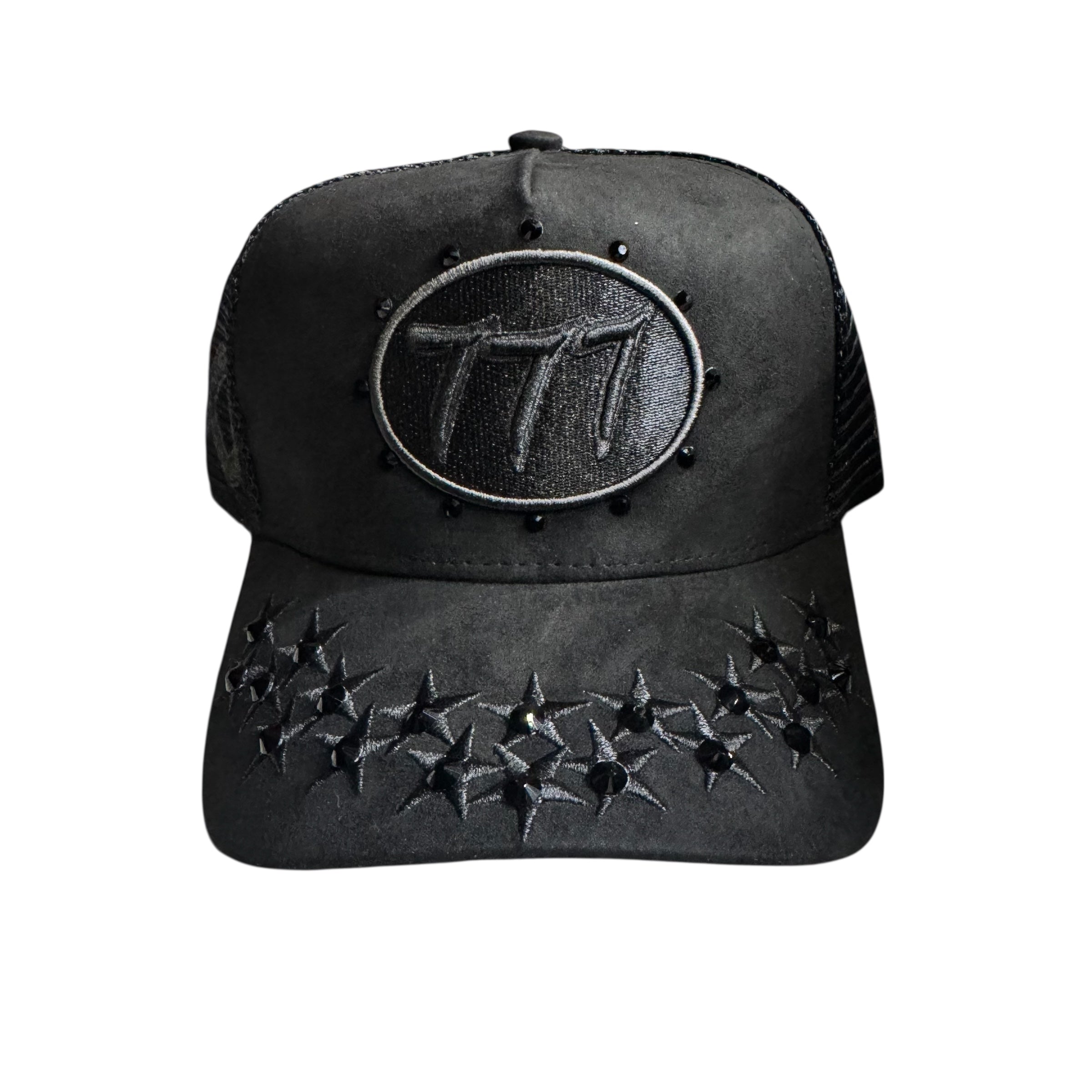 Hudson - Rhinestone Suede 777 Trucker Hat-Black/Black