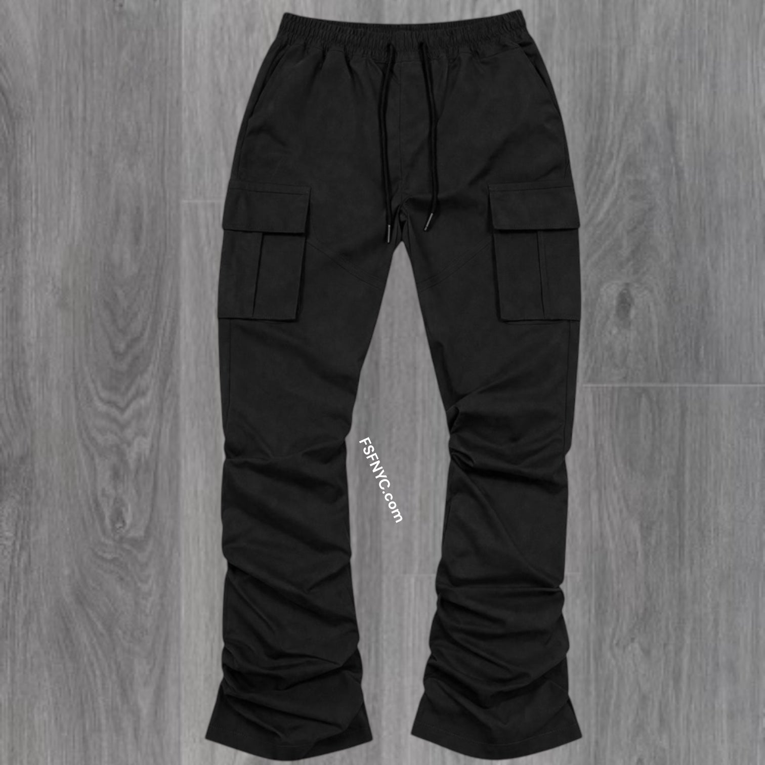 Rebel - Stacked Nylon Cargo Pants (Black) 422