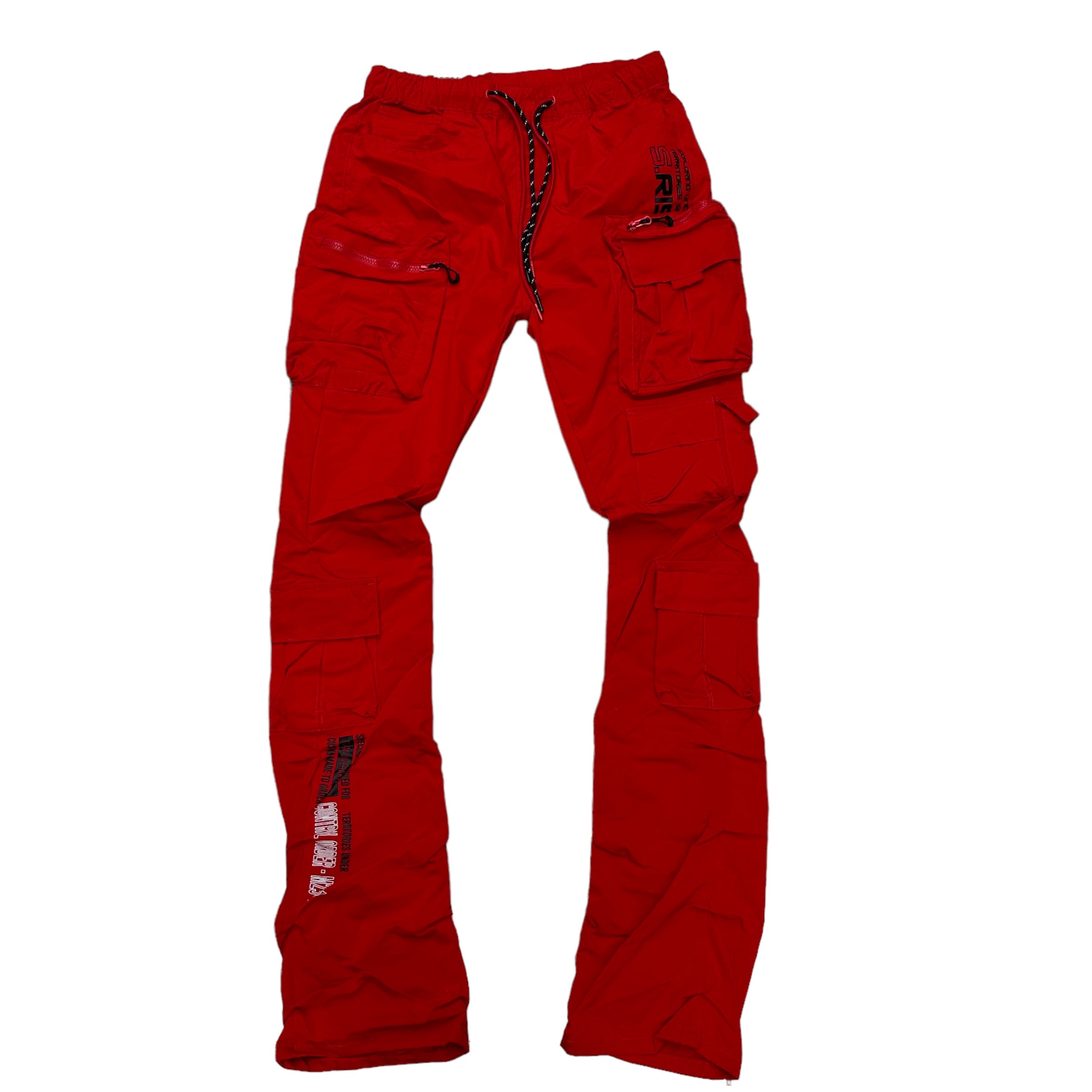 Rise Stacked Utility Nylon Cargo Pants Red 23586