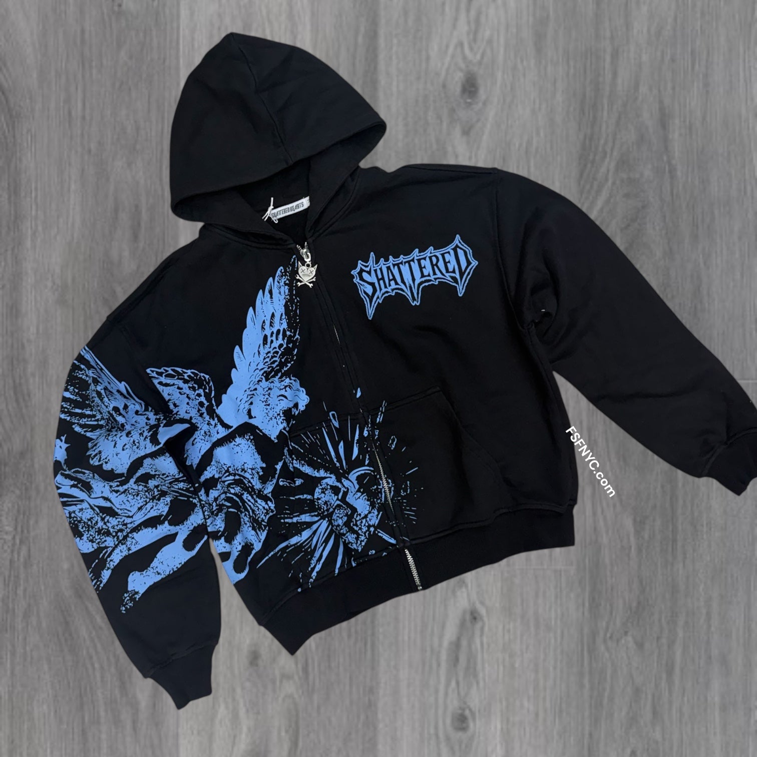 Shattered- Catching Zip Hoodie - Black-Blue