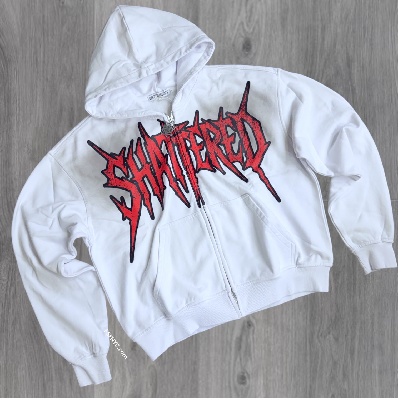 Shattered- Zip Hoodie - White/Red