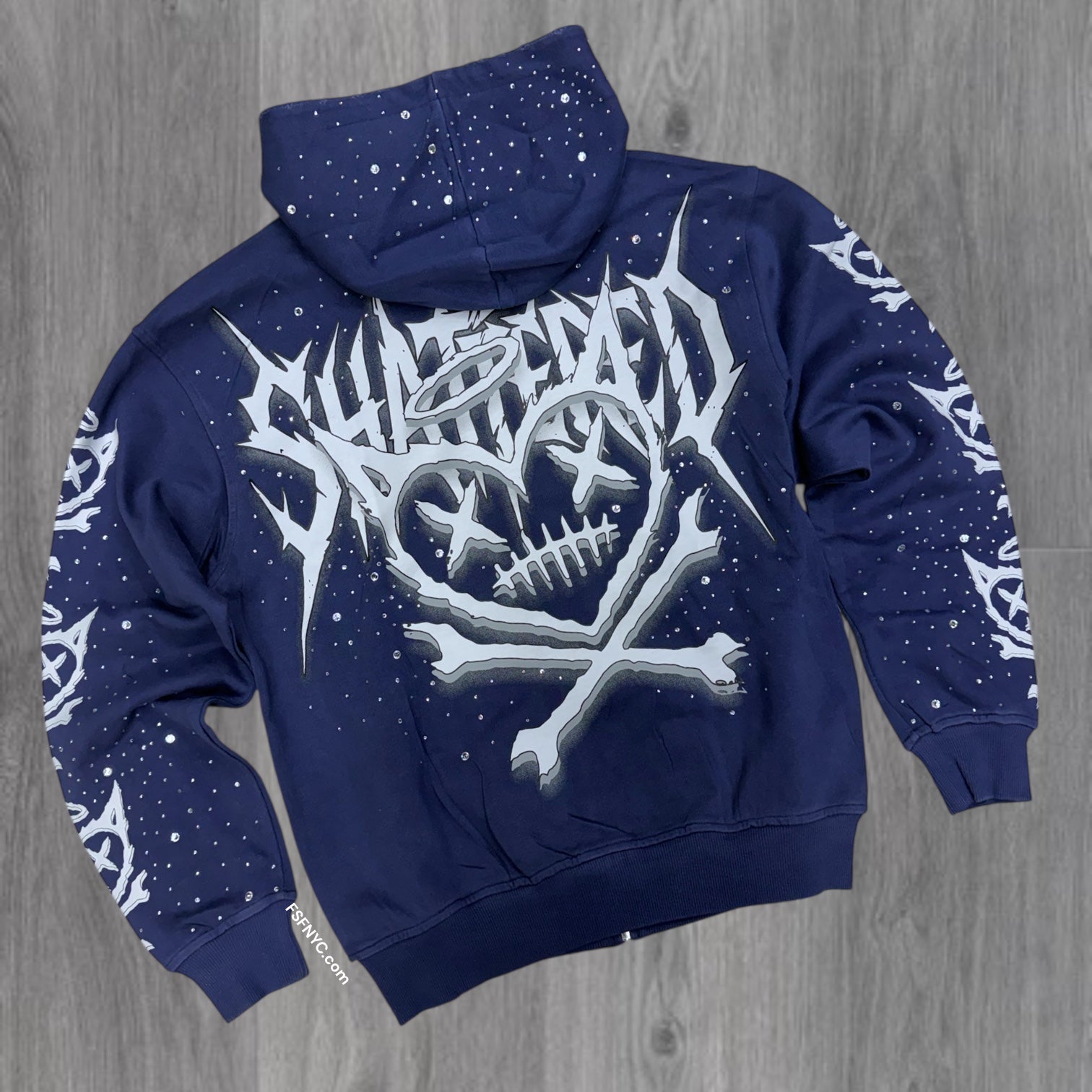 Shattered- Rhinestone Zip Hoodie - Navy
