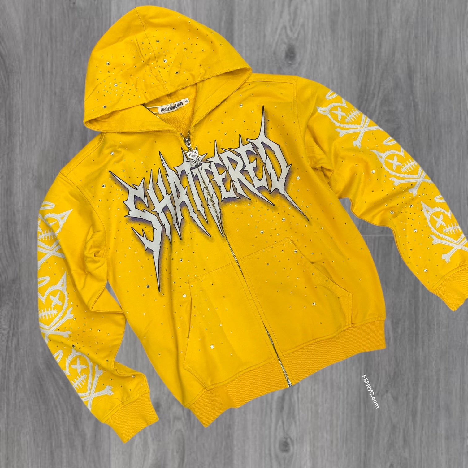 Shattered- Rhinestone Zip Hoodie - Lakers