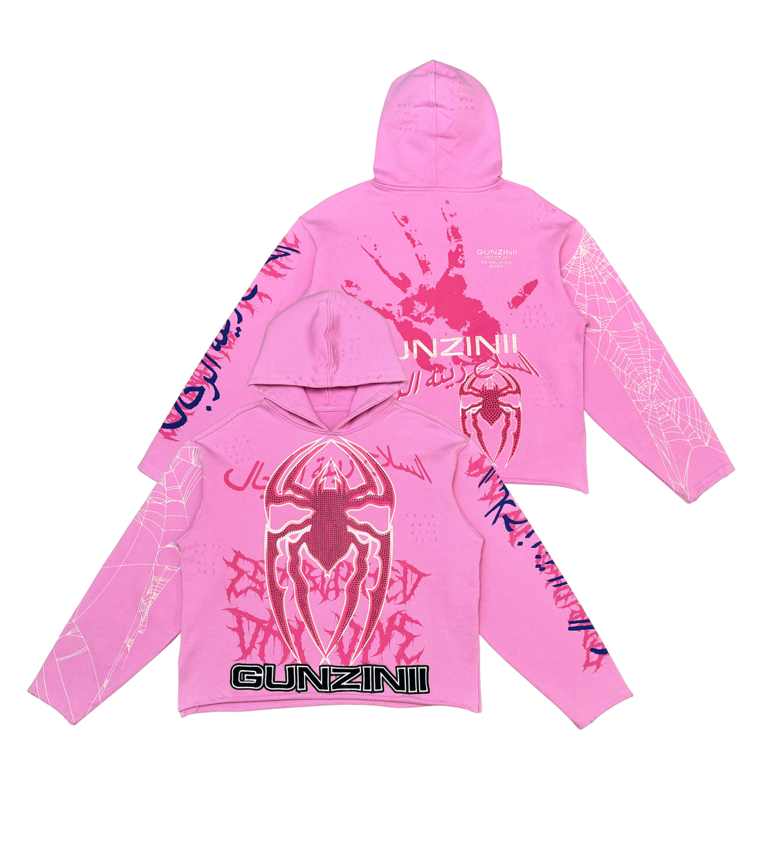 Gunzinii Spider Rhinestone Hoodie Pink GZ586