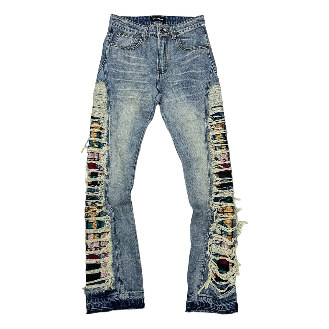 Vicious stacked  side Distress Denim Cathederal Blue 251 (Sm)