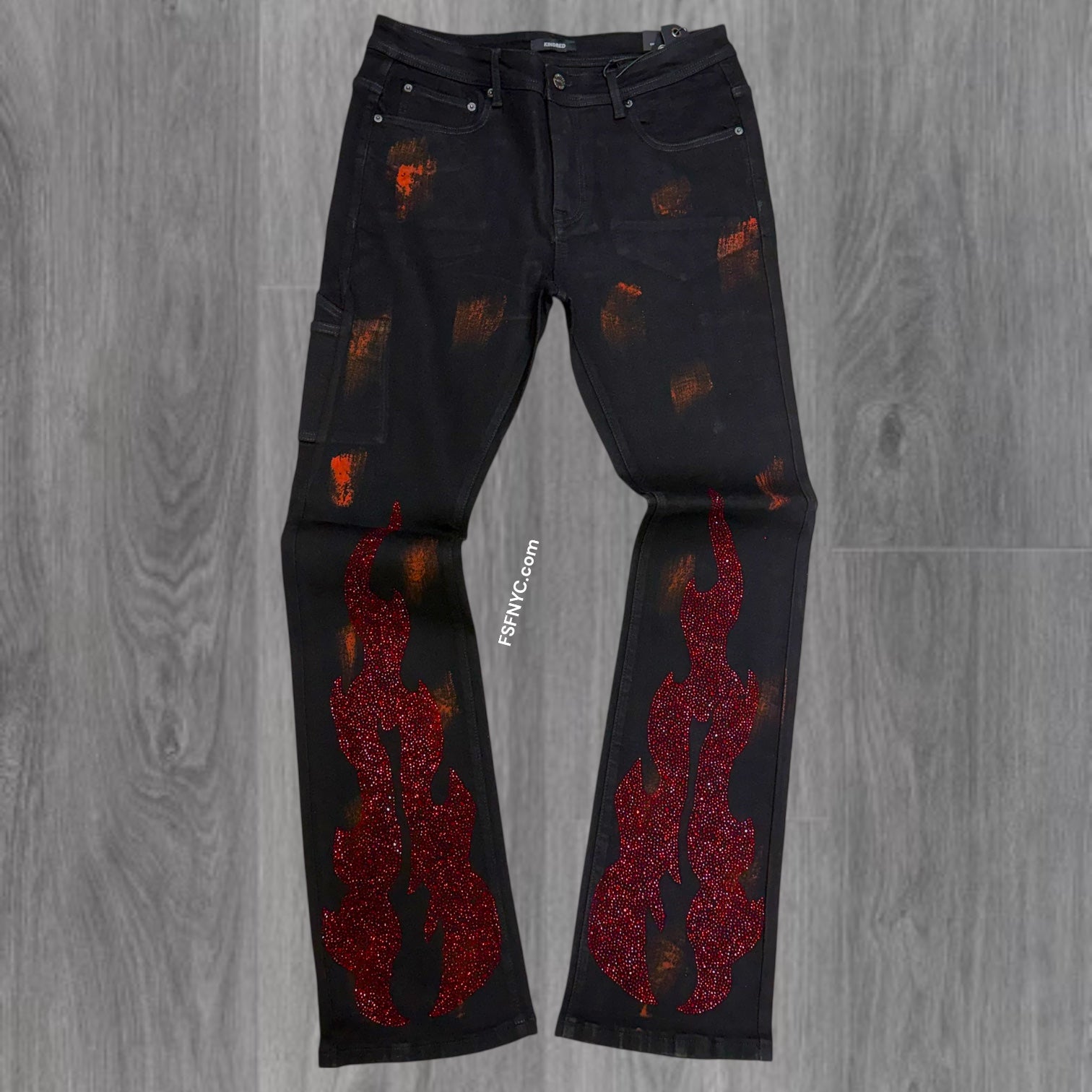 KD - Stacked Flames Rhinestone Denim - Black - 2226
