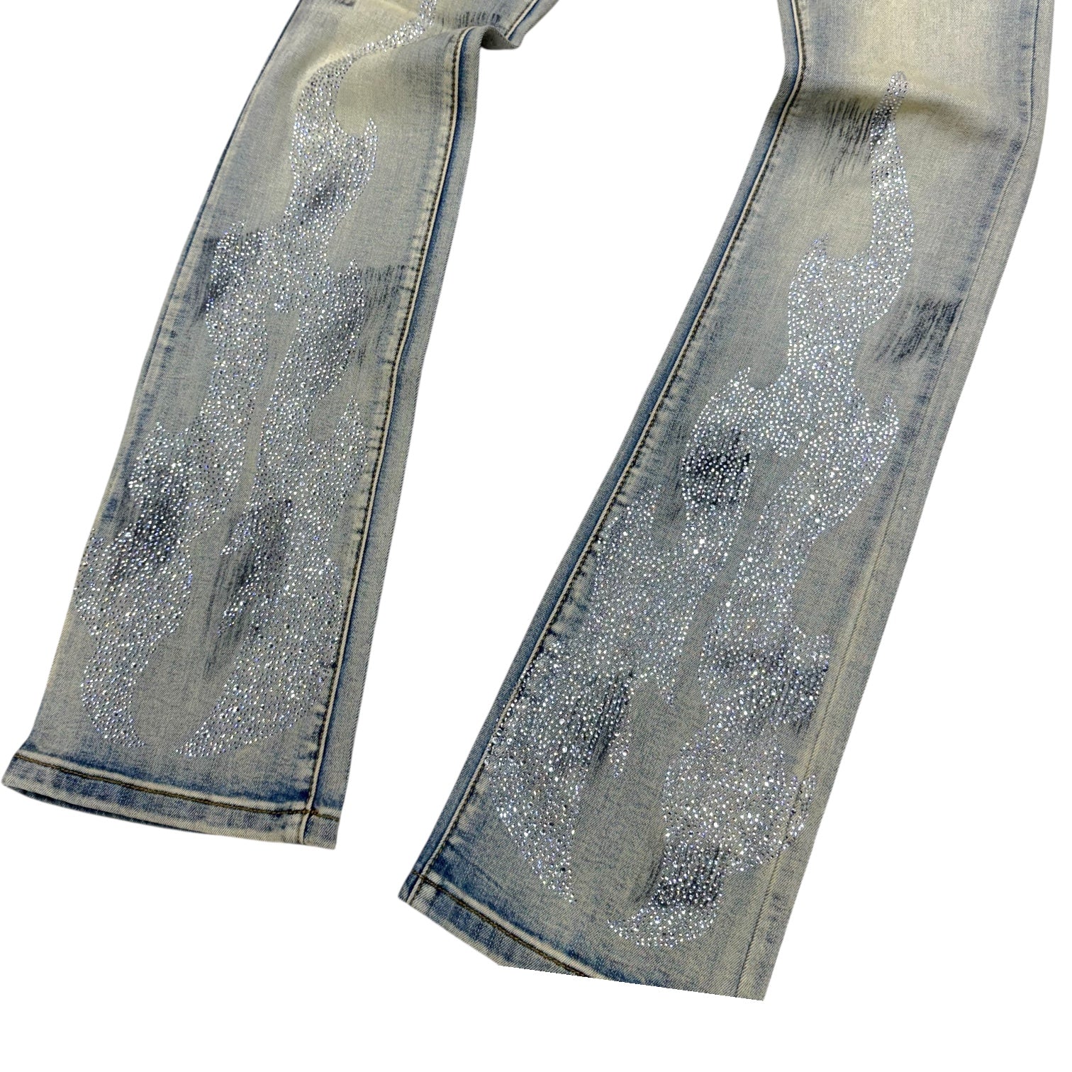 KD - Stacked Flames Rhinestone Denim - Blue - 2226