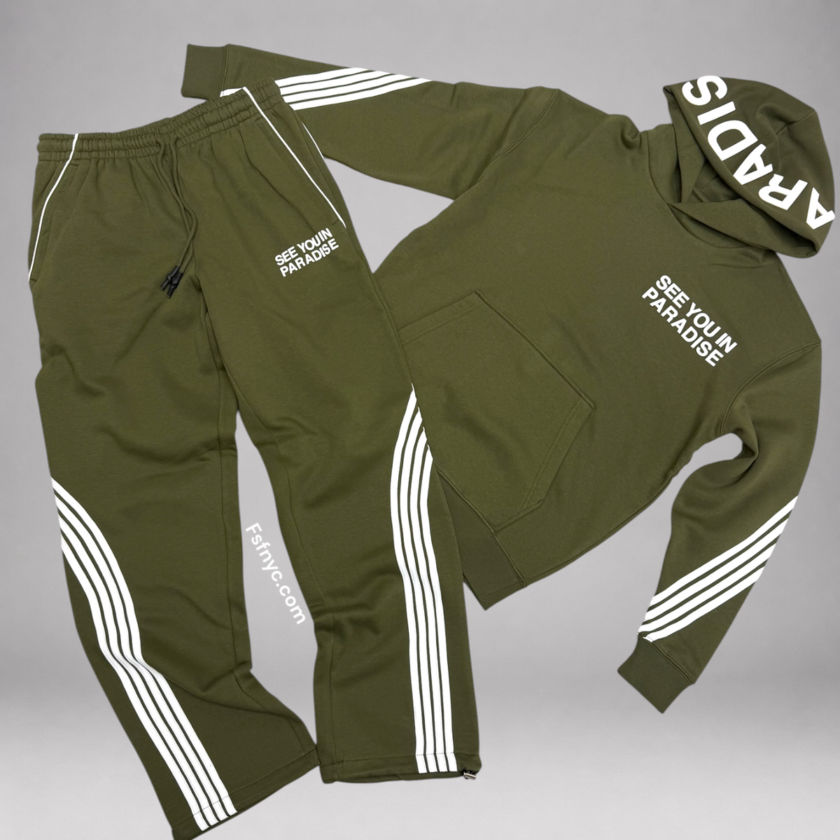 SYP - Paradise Stripe Sweat Suit - Olive - 9229