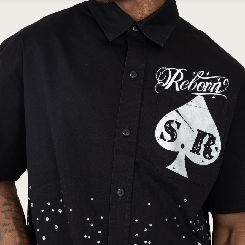 Rise - Reborn Rhinestone Button Down Shirt - Black - S496