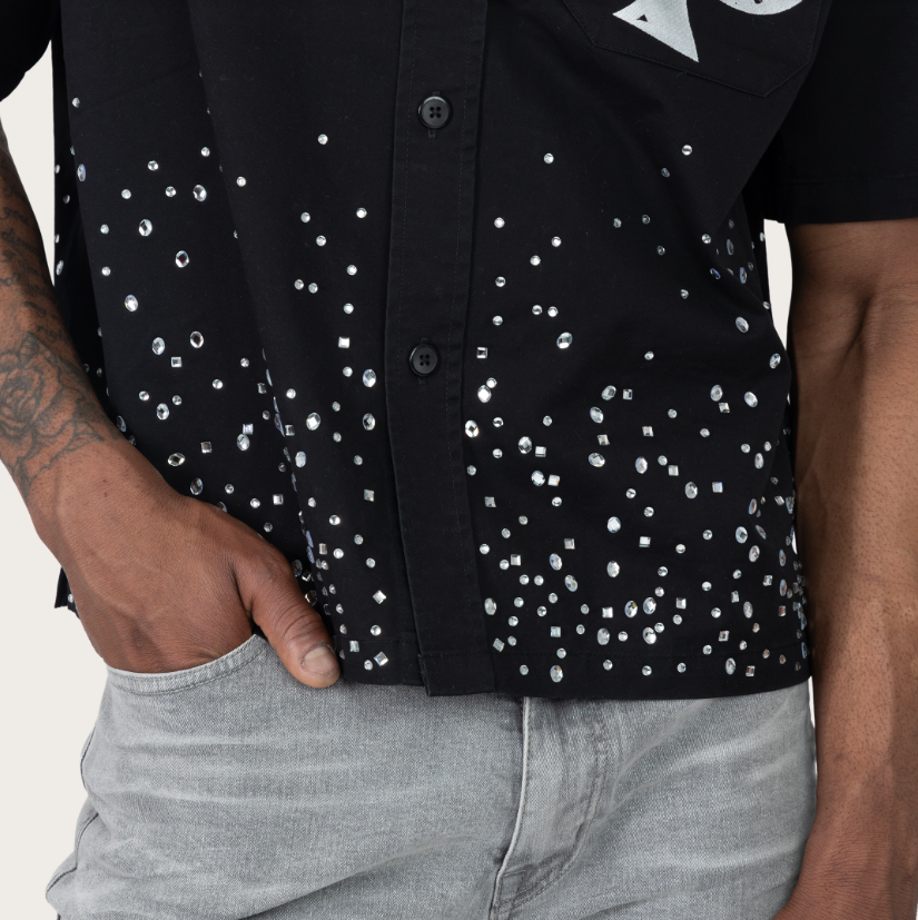 Rise - Reborn Rhinestone Button Down Shirt - Black - S496