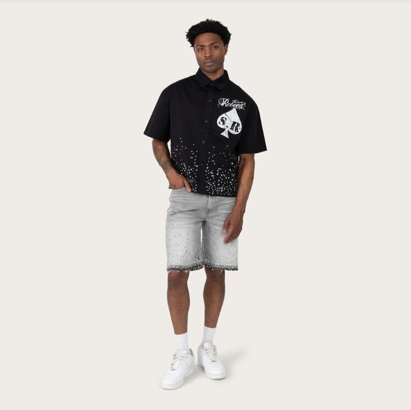 Rise - Reborn Rhinestone Button Down Shirt - Black - S496