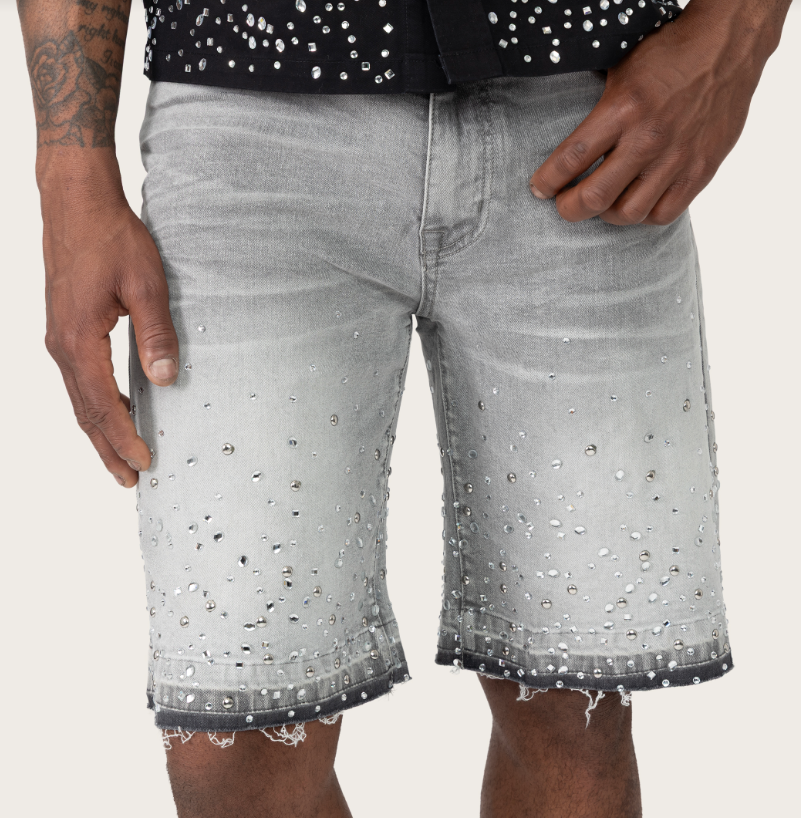 Rise  - Mixed Stud Denim Shorts - Heav.Grey - S496