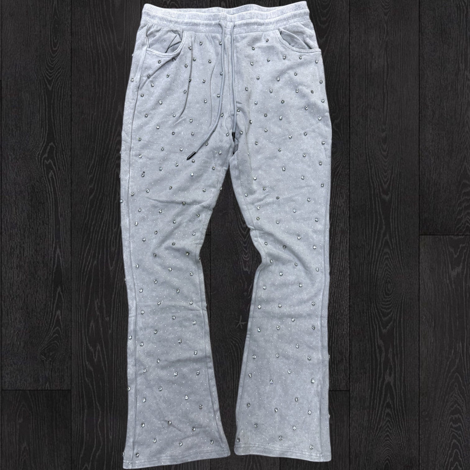 R3 - Stacked Crystal Sweat Pants - Grey - 456