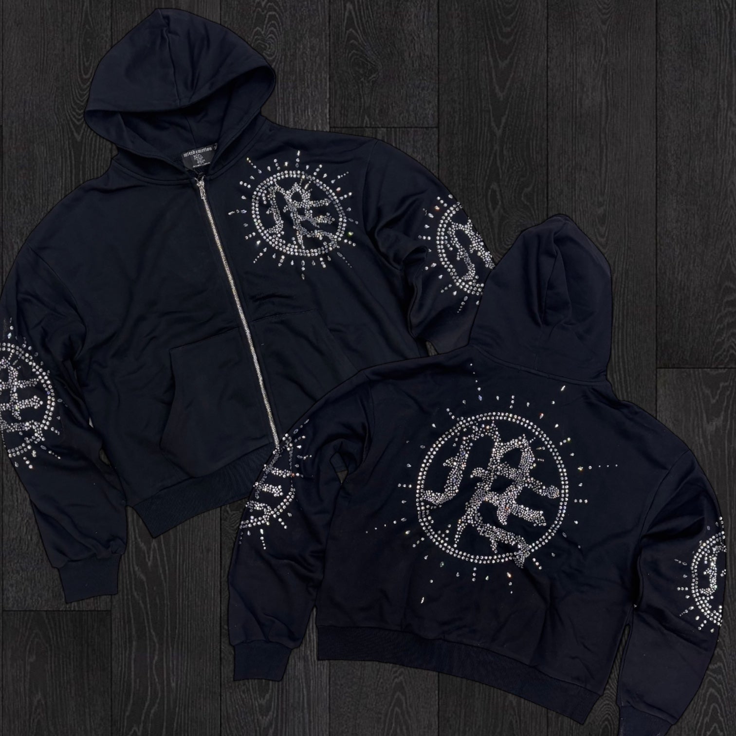 Mixed Emotion - Eclipse Rhinestone Zip Hoodie - Jet BLK