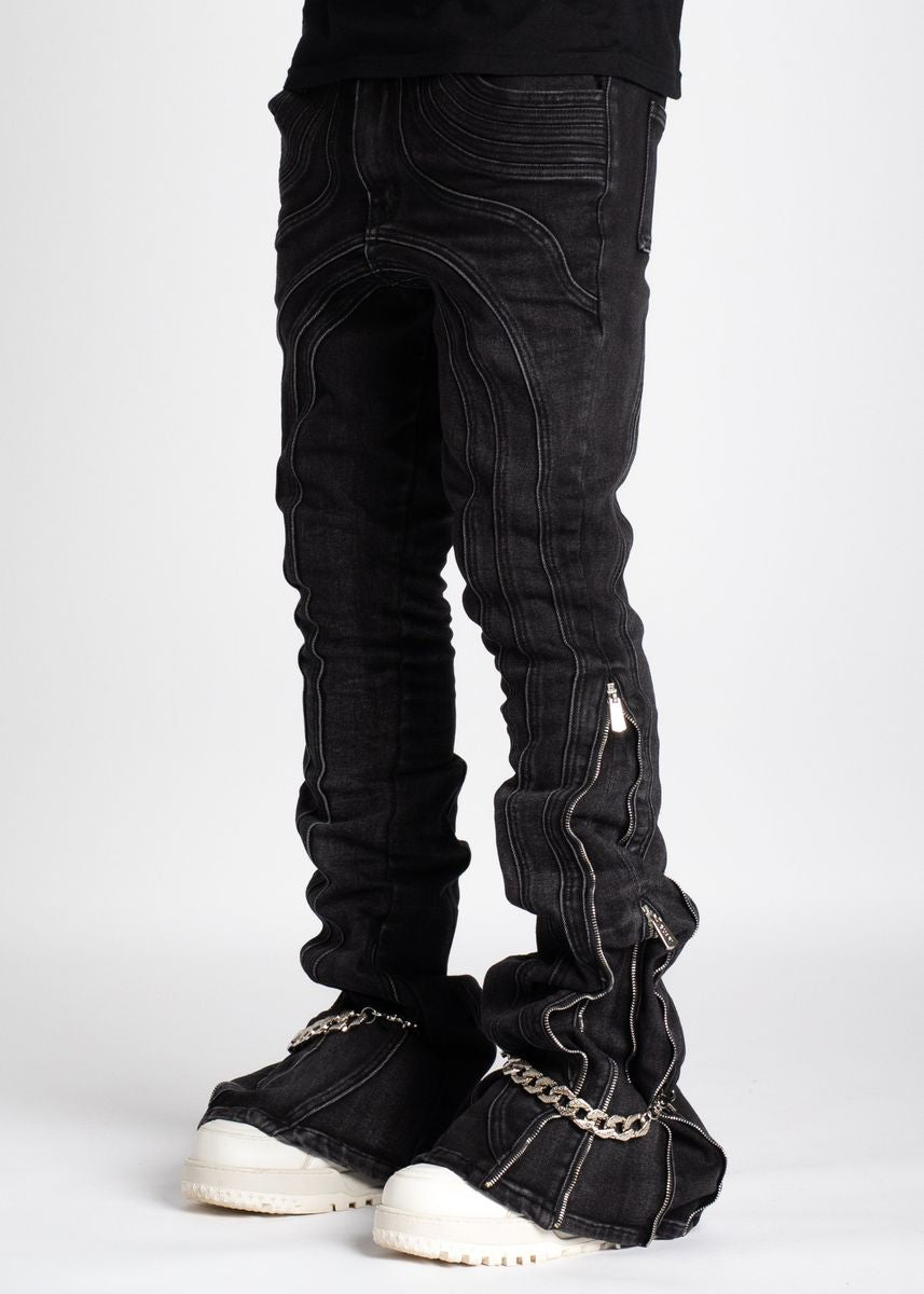 Guapi Stacked Iron Grey Chain  Black Denim 193IG