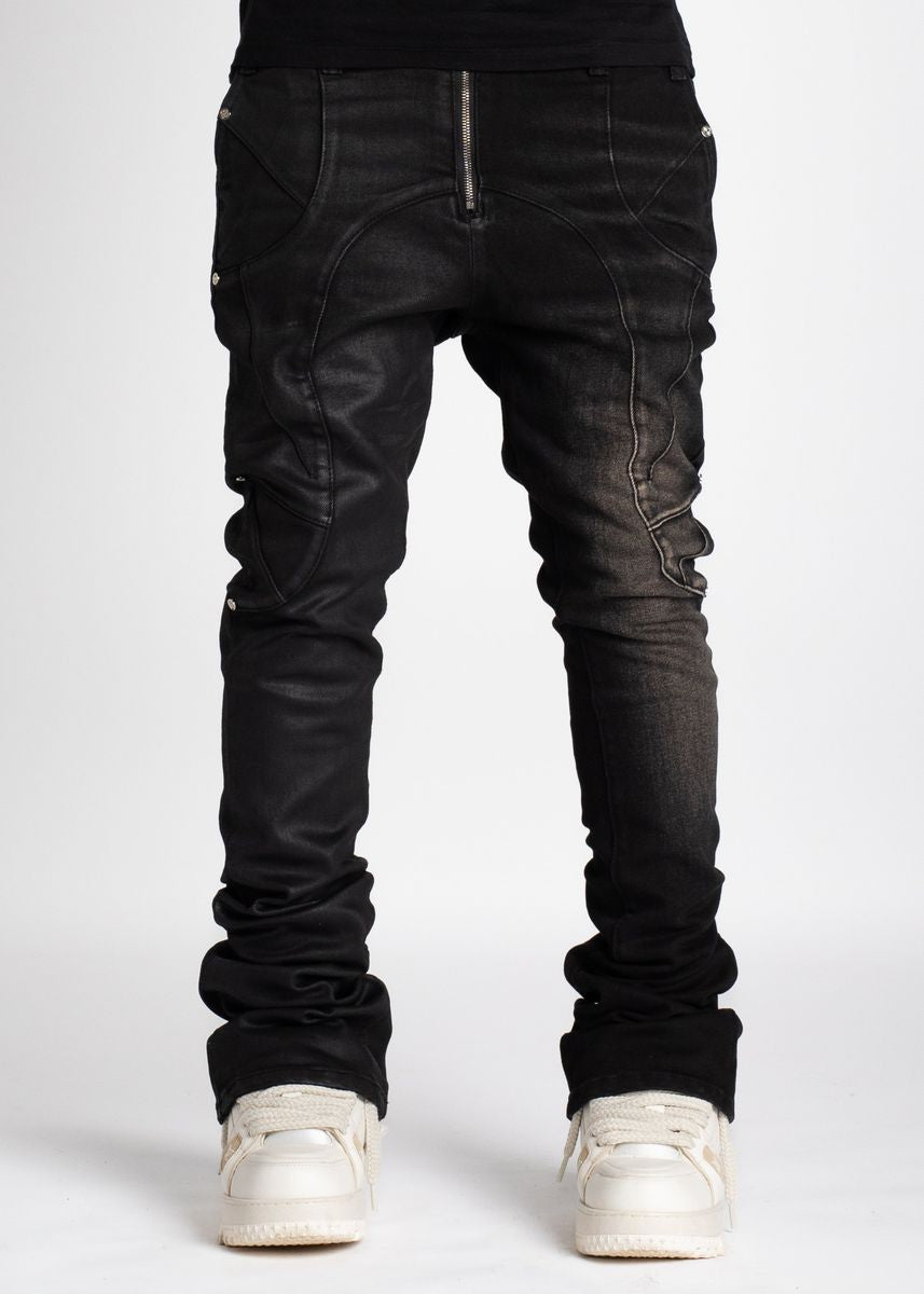 Guapi Waxed Stacked split Black Denim 194ws