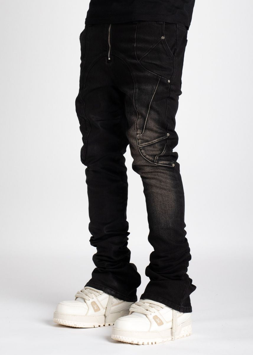 Guapi Waxed Stacked split Black Denim 194ws