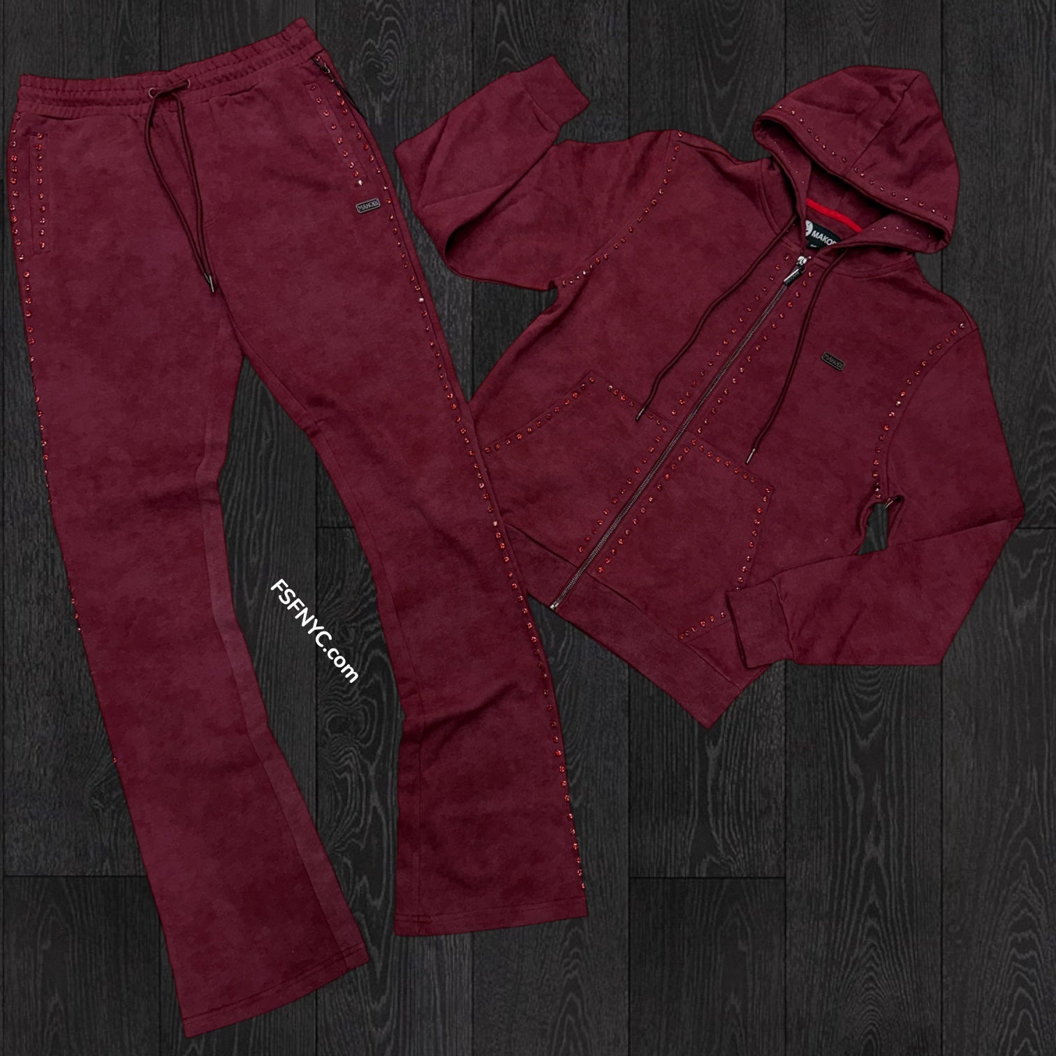 FO - Stacked Crystal Zip Sweat suit - Maroon